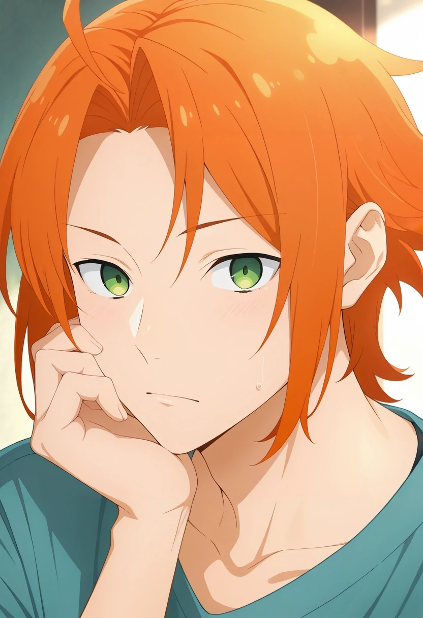 masterpiece, best quality, amazing quality, very aesthetic, high resolution, ultra-detailed, absurdres, newest, colorful, highest detailed, very awa, , ,, 1boy, solo, male focus, <lora:kouichi_shindou_ilxl:0.94>, kouichi_shindou, orange hair, green eyes, ahoge, short hair, bangs, parted bangs, ,