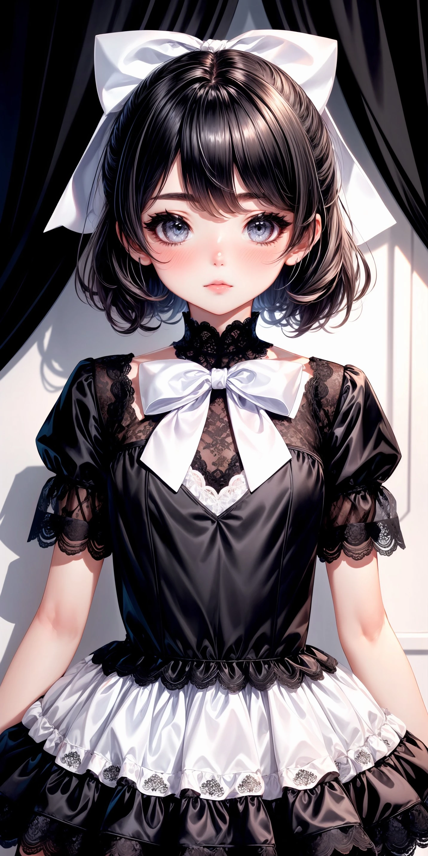 Black and White Lace Brocade Satin Dress v1.0