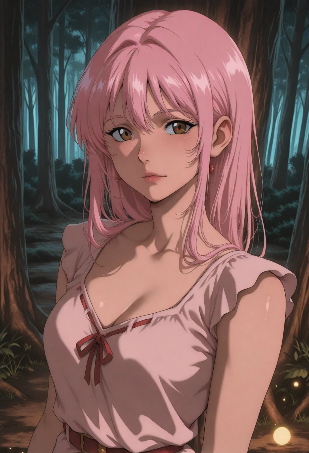 <lora:Sysdeep_char7 - [Custom Character] - IllustriousXL v1:1> sysdeep_char7, 1girl, solo, long hair, pink hair, brown eyes, , standing in moonlit forest, magical glow, serene expression, mysterious, anime coloring