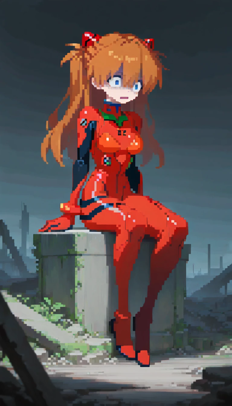 masterpiece, best quality, amazing quality, very aesthetic, absurdres,  newest, scenery,
, gloom (expression), full body, 1girl,asuka langley, clothing, sitting down,
simple background, ruins,, portrait,detailed face, masterpiece, best quality, amazing quality, very aesthetic, absurdres, newest, scenery, volumetric lighting