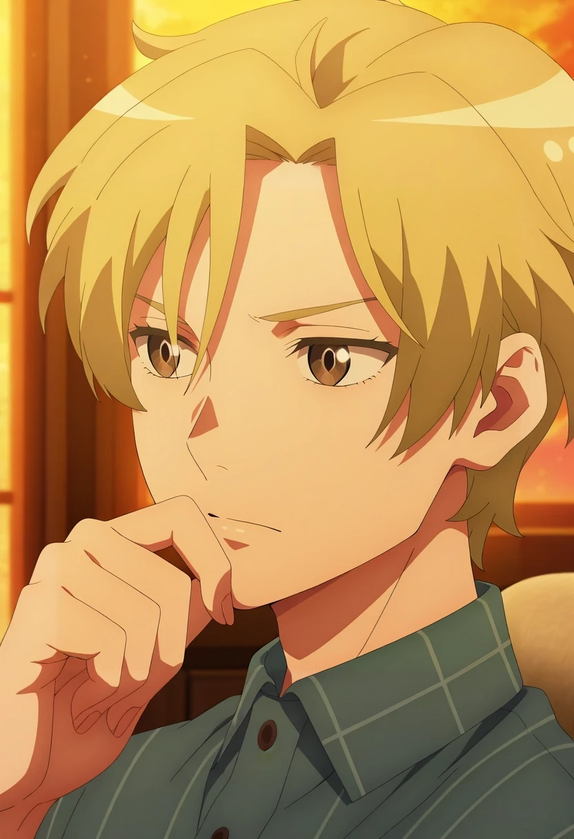 masterpiece, best quality, amazing quality, very aesthetic, high resolution, ultra-detailed, absurdres, newest, colorful, highest detailed, very awa, intricate details, anime screencap, anime coloring, official style,, , 1boy, solo, male focus, <lora:hijiri_koganei_ilxl:0.98>, hijiri_koganei, blonde hair, brown eyes, short hair,