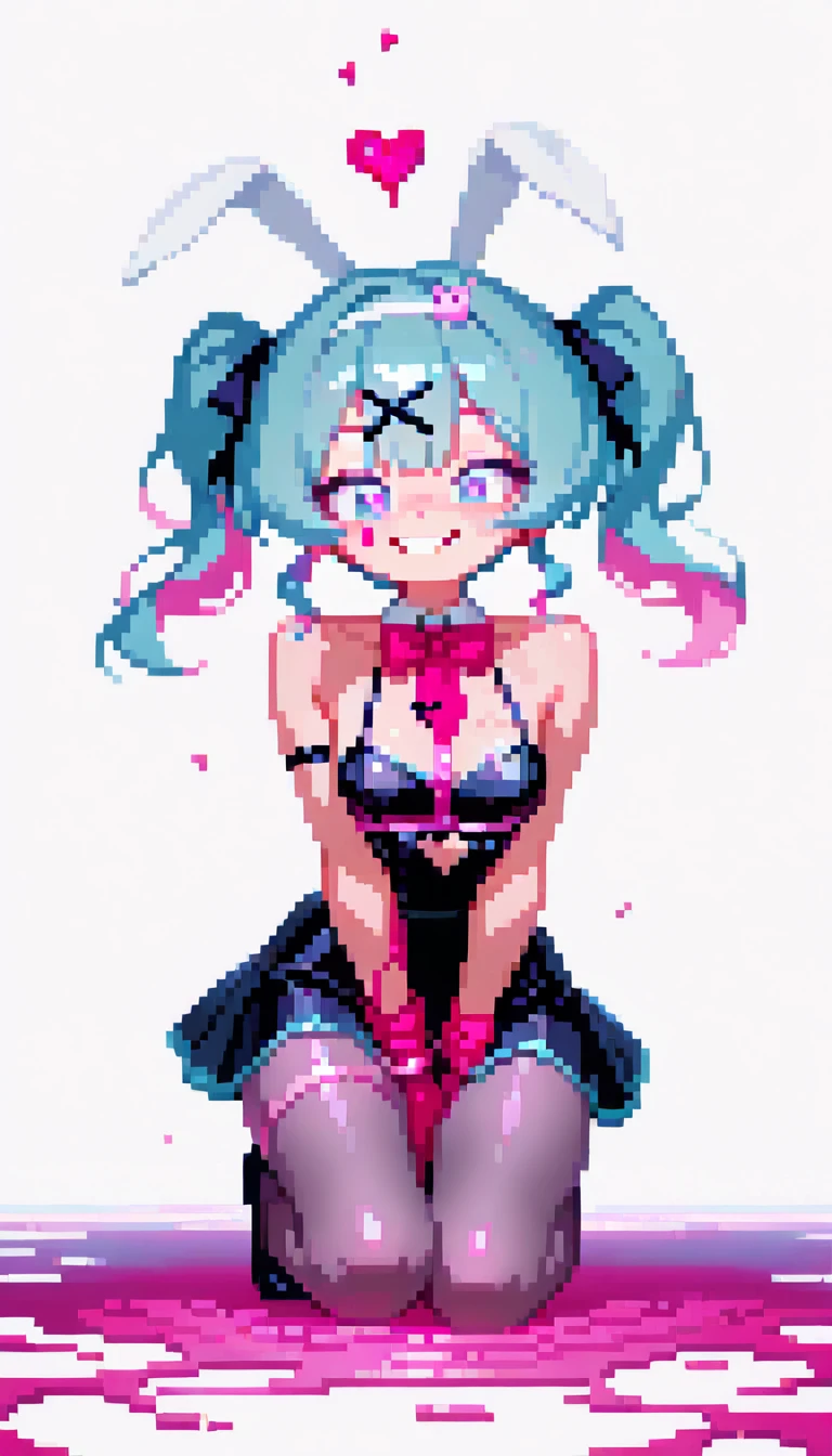 masterpiece, best quality, amazing quality, very aesthetic, absurdres,  newest, scenery,
, heart-shaped pupils, heart, full body, 1girl,Hatsune Miku(rabbit hole), clothing, smile,
simple background, white background,, portrait,detailed face,colorful, masterpiece, best quality, amazing quality, very aesthetic, absurdres, newest, scenery, volumetric lighting