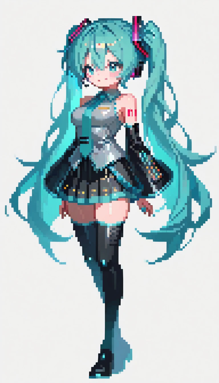 masterpiece, best quality, amazing quality, very aesthetic, absurdres,  newest, scenery,
, <o>_<o>, full body, 1girl,Hatsune Miku, clothing, stockings, smile,
simple background, white background,, portrait,detailed face,colorful, masterpiece, best quality, amazing quality, very aesthetic, absurdres, newest, scenery, volumetric lighting