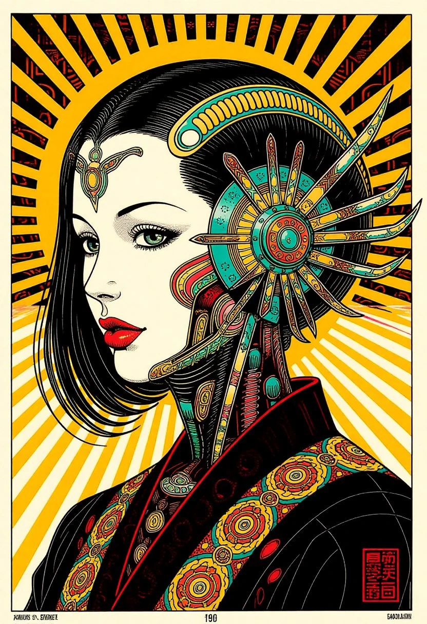 a highly detailed comic book art that combines the styles of Alex Grey, Moebius (Jean Giraud), Geoff Darrow, Edgar P. Jacobs, Enki Bilal, Brandon Graham, Linnea Sterte, James Stokoe, Hayao Miyazaki, Katsuhiro Otomo, François Schuiten, with 1990s and 2000s high-art Japanese animation styles. A metamorphosis. Evolution in motion. A vision from Heraclitus, transmutated by Lovecraft. Beauty meets horror. Retro anime meets HR Giger-inspired sci-fi horror—visceral, luminous, and philosophical.