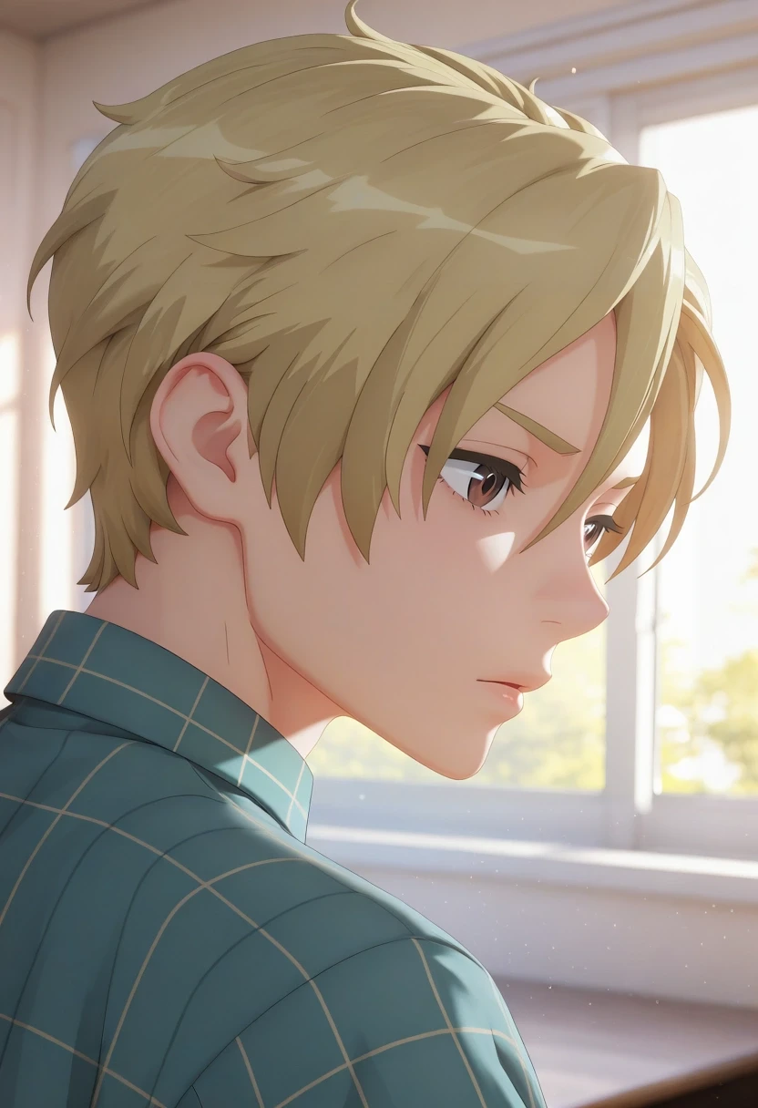 masterpiece, best quality, amazing quality, very aesthetic, high resolution, ultra-detailed, absurdres, newest, colorful, highest detailed, very awa, 3d, , 1boy, solo, male focus, <lora:hijiri_koganei_ilxl:0.98>, hijiri_koganei, blonde hair, brown eyes, short hair,