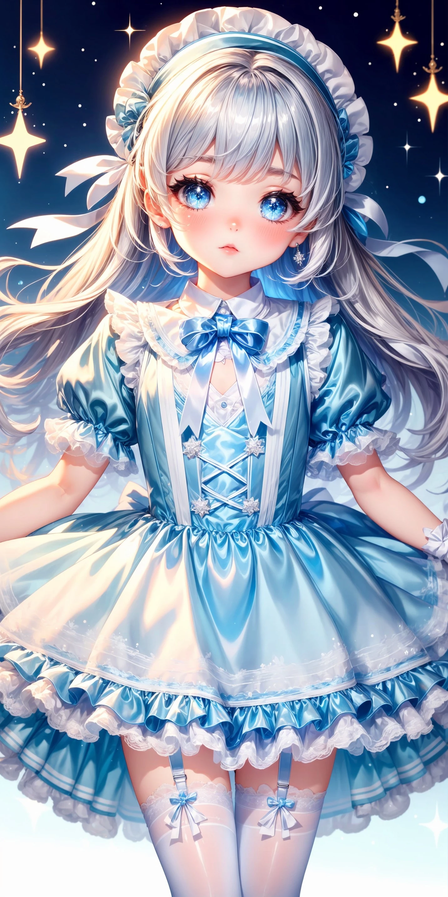 Light Blue and White Silvery Star Satin and Organza Dress v1.0
