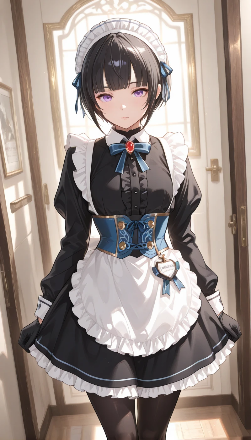 <lora:LCMTurboMix_Euler_A_fix:1> <lora:example_SDXL:0.3>, EZRealPONYXL, <lora:Dramatic Lighting Slider:3>
DSLR,realistic,cosplay photo, (very awa,masterpiece,best quality,year 2024,newest,absurdres,highres:1), realistic,skin texture,facial features, photography shot with Canon EOS 5D Mark IV , realistic, RAW, best quality, masterpiece, amazing quality, skin details,
1girl, highly detailed beautiful face, natural breasts,
detailed background, shiny skin, dutch angle,
beautiful detailed eyes, intricate details, absurdres, anime screencap,
<lora:ShirayukiChiyo_IdolMaster_ILXL_kill0825:1>
IMShiraChiyo, short hair, breasts, black hair, purple eyes, sidelocks, blunt bangs, bob cut, small breasts, medium breasts,
long sleeves, gloves, dress, bow, ribbon, jewelry, hair ribbon, heart, pantyhose, frills, black gloves, choker, puffy sleeves, bowtie, black dress, apron, black pantyhose, maid, maid headdress, blue bow, frilled dress, blue ribbon, white apron, brooch, waist apron, maid apron, corset, mary janes, frilled apron, blue bowtie, collared dress, center frills, underbust, red gemstone, black corset, black shirt