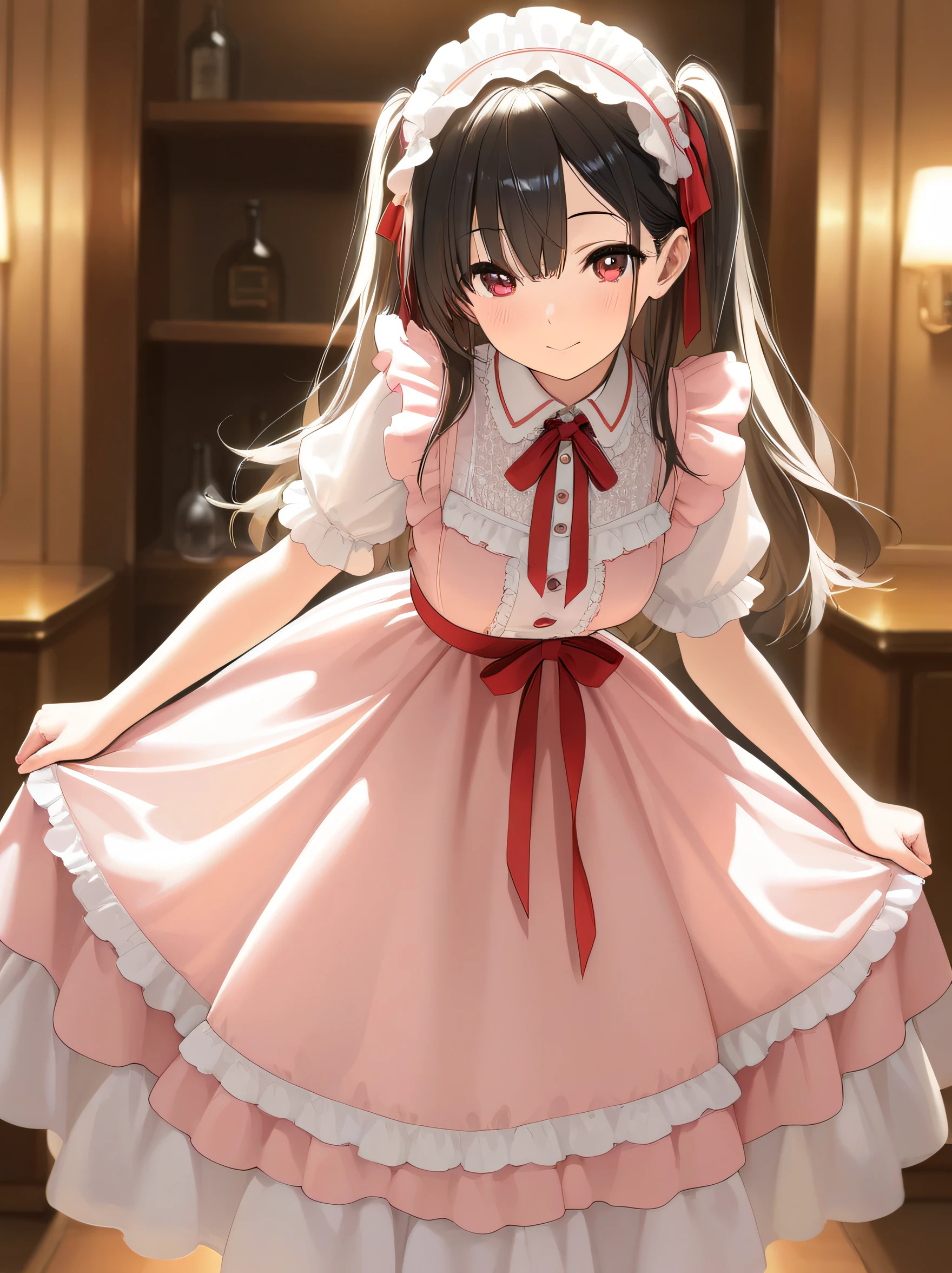 masterpiece,amazing quality,best quality,newest,absurdres,highres,32K,CG,illustration,real skin,shiny hair,safe,detailed,<lora:gothic dress_noobai_V1.0:0.5>jyojifuku,dress,frills,ribbon