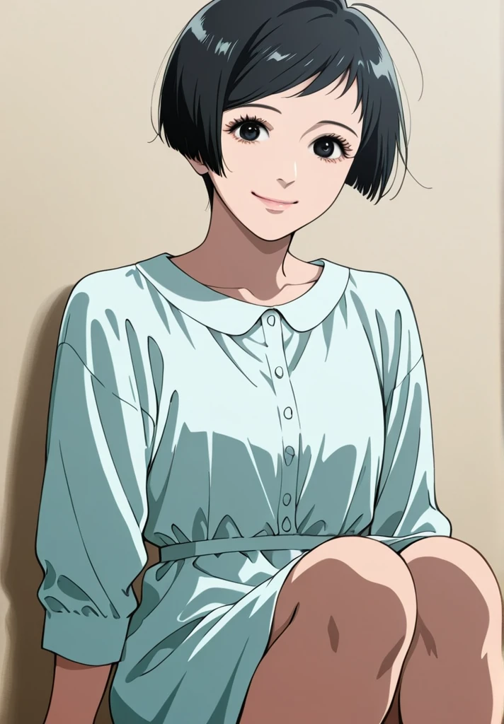 score_9, score_8_up, score_7_up,
1girl, short hair, miwa, eyelashes, anime coloring, black hair, black eyes, realistic, sitting, looking at viewer, smile, ,dress, shirt