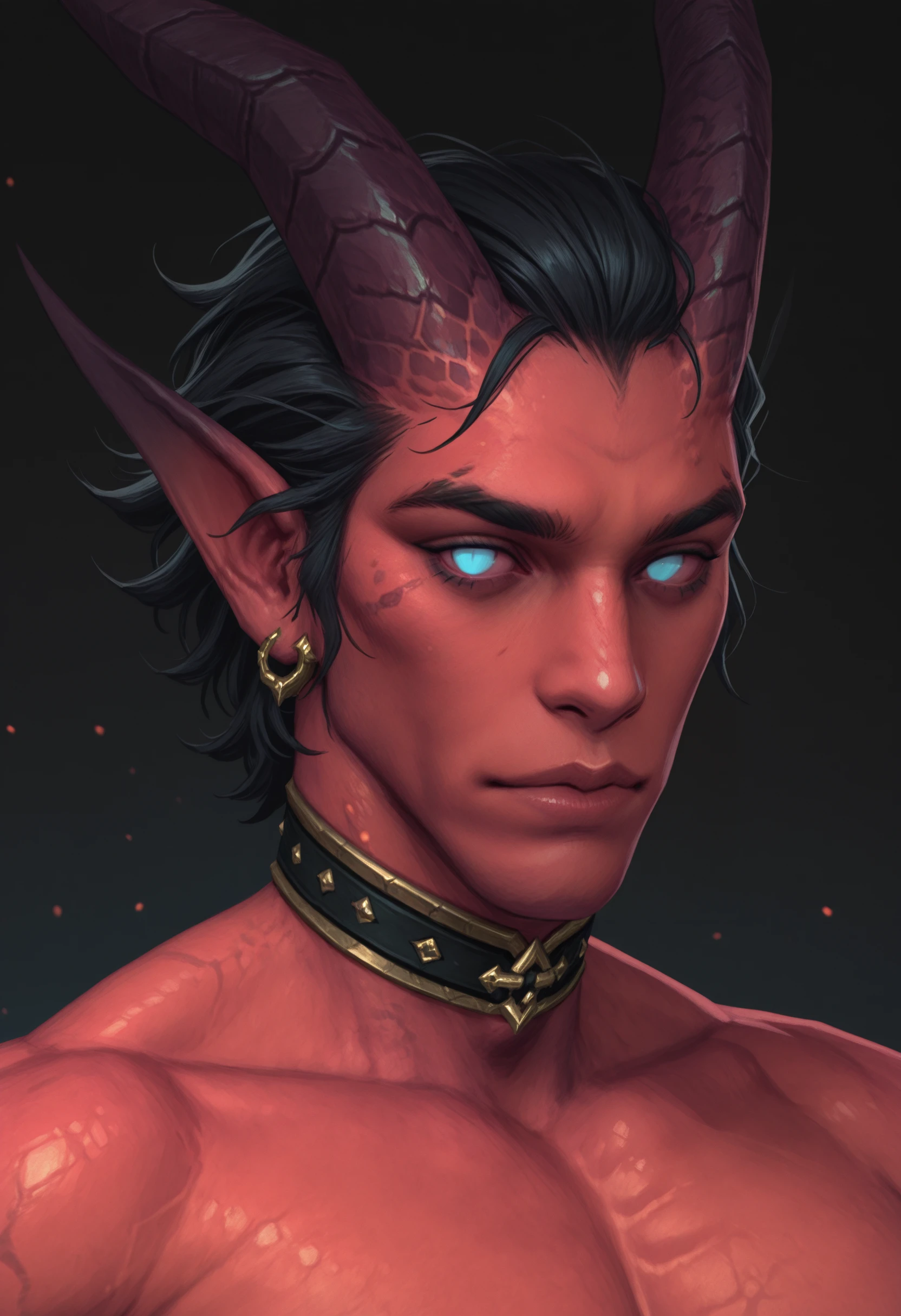 very awa, masterpiece, best quality, absurdres, newest, perfect quality, detailed background, intricate details
<lora:ILWoW1ncubu5:1>
WoW1ncubu5, 1boy, male focus, red skin, demon horns, demon boy, pointy ears, no pupils, black hair, short hair, blue eyes, looking at viewer, portrait