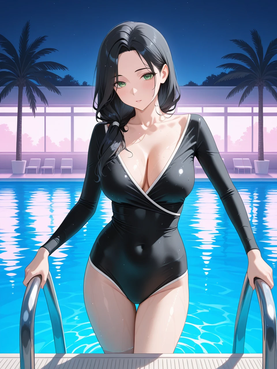 Long sleeves off-shoulder athletic swimsuit v1.0