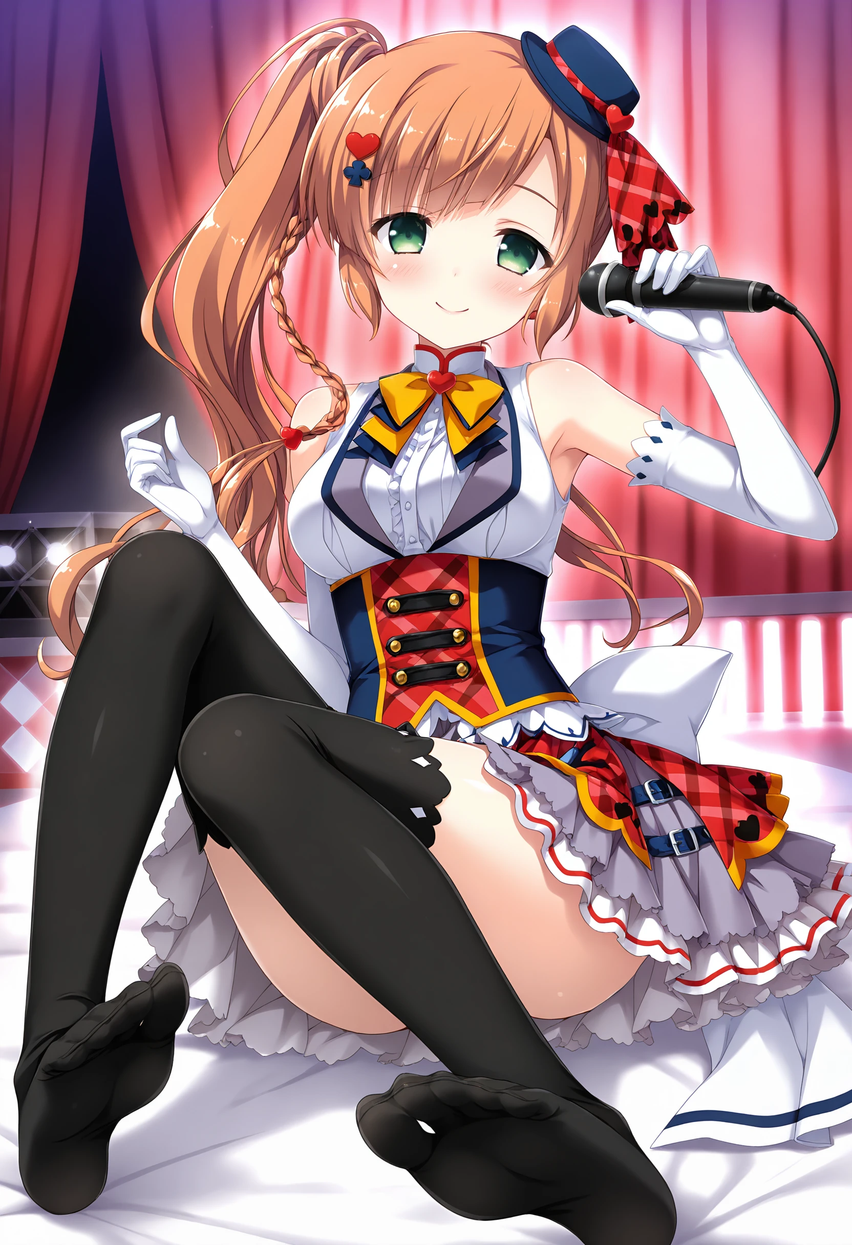 white panties, show panties, spread legs, skirt lift, nsfw, crying,
pinsuperior of 1girl, alone, Idol Concert, Singing on stage, Hilarious, smile, Open your mouth, microphone, Orange Theme, Stage lighting, White pillars, Multicolored neon, Large-screen TV, Sparkle, Particles of light, Tekki, Long Hair, Orange Hair, Twin tails, bangs, Aqua Eye, hair ornaments, Flat Chest, Small breasts, Idol Costumes, Orange Dress, Short sleeve, White frills, Ruffled Wristband, skirt, Thighs, jewelry, choker,, score_9, score_8_superior, score_7_superior, sauce_anime,