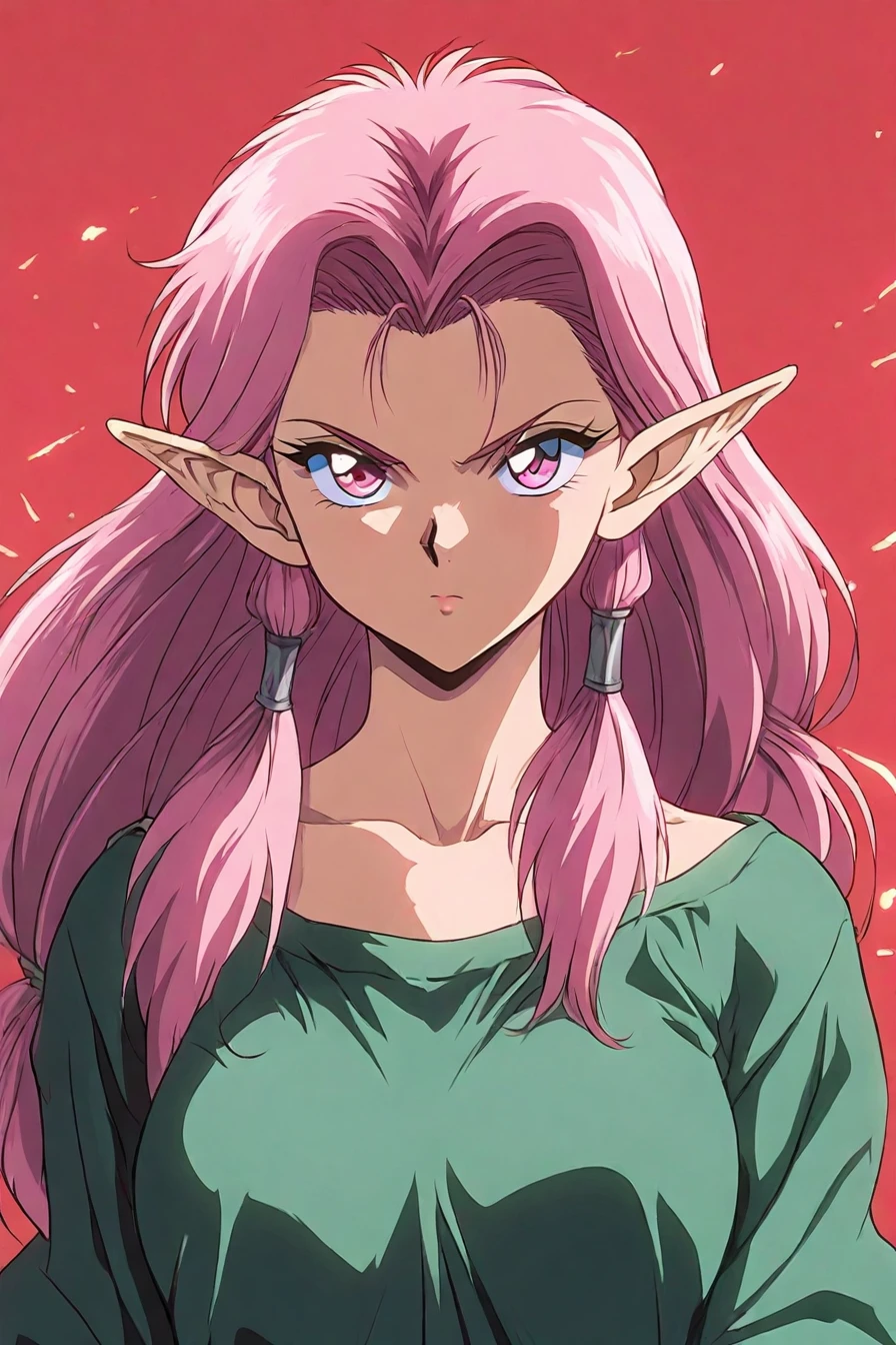 1girl, solo, alone, elf, pointy ears,<lora:yu_yu_hakusho_style_illustriousXL-000015:1>, yu_yu_hakusho_style, masterpiece, highres