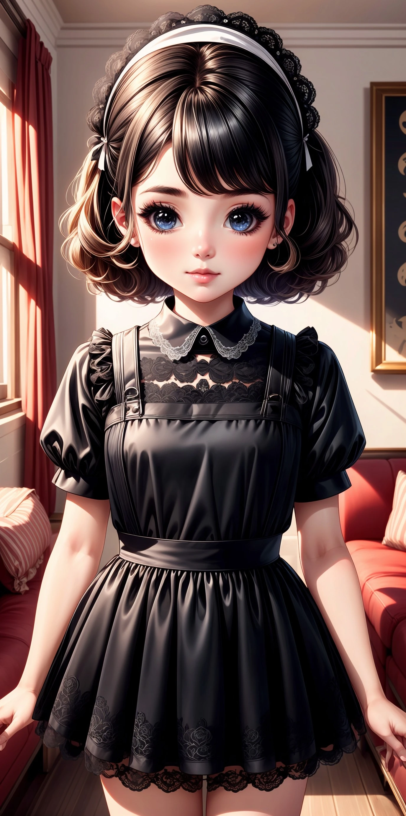 (front facing, facing viewer) 1girl, blushing, full face blushing, black short shiny satin maid_dress, black lace-trimmed puffy short sleeves, white lace trim, (white lace_trim on black puffy short sleeves), black short waist apron, <lora:more_details:0.7>, <lora:scene_:0.5>, <lora:FashionComplexityEnhancerLORAv1:0.4>, <lora:b1f38fee-4e84-4b01-bda1-739c0c58b4fa:0.6>, <lora:96073874-f082-4683-942e-601cecac5c40:0.3>, <lora:f7d08feb-f21d-42d0-9ef1-a9481867524d:0.3>, <lora:5844635f-c9c3-4f9e-85c4-d0d40f201159:0.3>, <lora:dde4416e-9f24-48d4-a965-d989baea5d73:0.2>, ,
