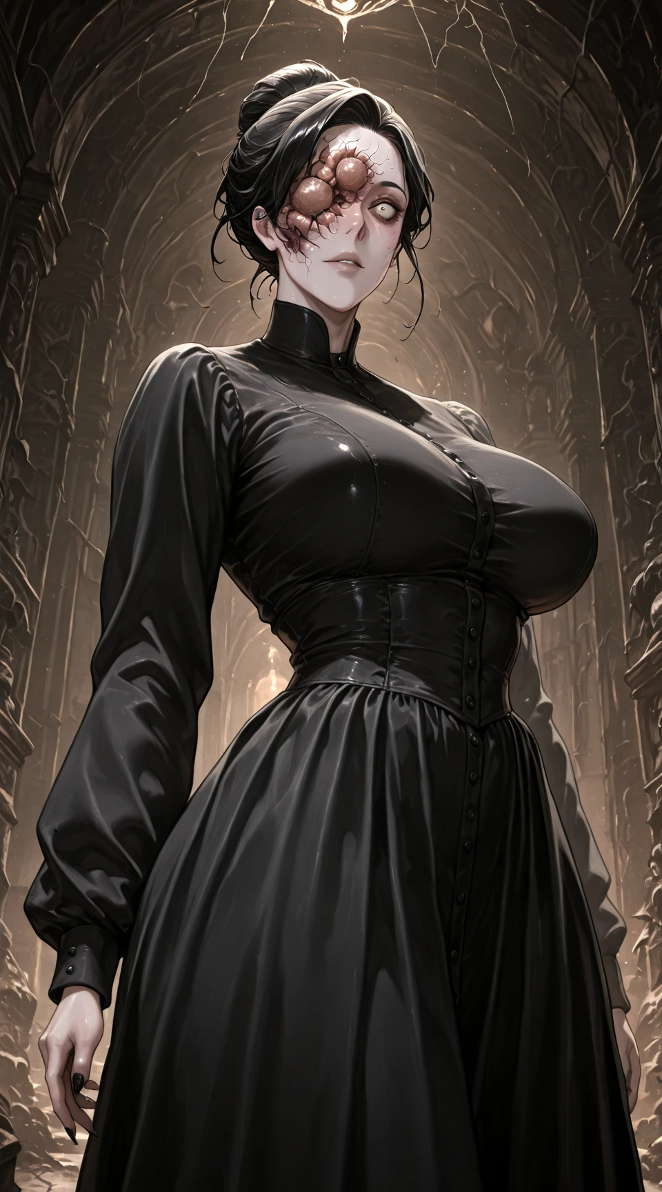 masterpiece,best quality,absurdres, amazing quality <lora:DonnaBellV4-000004:0.99> donna_beneviento, cadosite_face_parasite, black_dress, solo