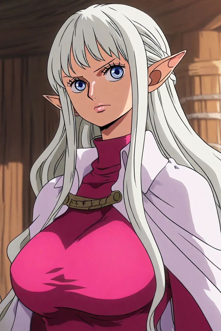 1girl, solo, alone, elf, pointy ears,<lora:one_piece_style_illustriousXL-000017:1>, one_piece_style, masterpiece, highres