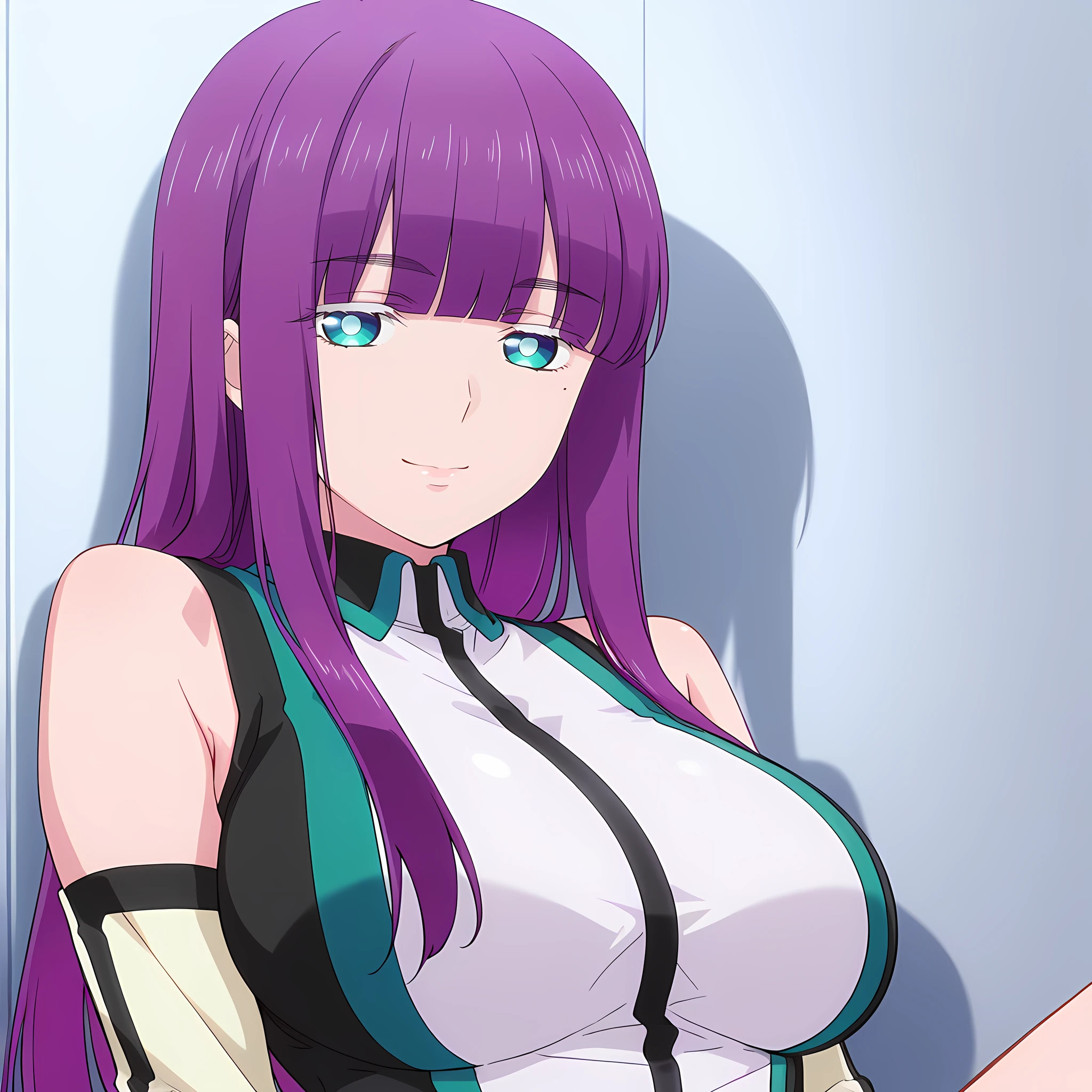 masterpiece, best quality, 1girl, <lora:mira_suou_omni_v2:0.8>mira suou, solo, closed mouth, purple hair, blue eyes, white eyelashes, dress, detached sleeves, in a laboratory, perfect light, looking at viewer, <lora:more_details:0.2>