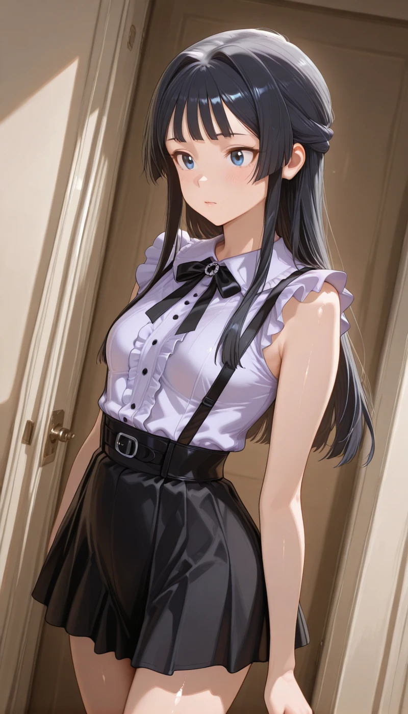 <lora:LCMTurboMix_Euler_A_fix:1> <lora:example_SDXL:0.3>, EZRealPONYXL, <lora:Dramatic Lighting Slider:3>
DSLR,realistic,cosplay photo, (very awa,masterpiece,best quality,year 2024,newest,absurdres,highres:1), realistic,skin texture,facial features, photography shot with Canon EOS 5D Mark IV , realistic, RAW, best quality, masterpiece, amazing quality, skin details,
1girl, highly detailed beautiful face, natural breasts,
detailed background, shiny skin, dutch angle,
beautiful detailed eyes, intricate details, absurdres, anime screencap,
<lora:MogamiSizuka_IdolMaster_ILXL_kill0825:1>
IMMogaSizu, long hair, breasts, blue eyes, black hair, sidelocks, small breasts, hair intakes, hime cut, blunt bangs, medium breasts, half updo,
shirt, skirt, bow, ribbon, frills, sleeveless, black skirt, miniskirt, sleeveless shirt, black bow, neck ribbon, black ribbon, suspenders, frilled sleeves, purple shirt, center frills, suspender skirt, frilled shirt, jirai kei, thighs, belt,