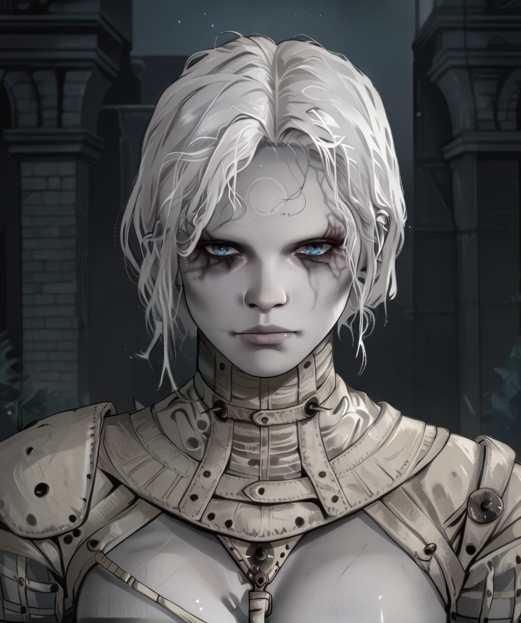 score_9, score_8_up, score_7_up, score_6_up, score_5_up, score_4_up, 
laxasiaxl, white hair, blue eyes, facial mark, forehead mark, medium hair, 
white , serious, 
close up, upper body, cleavage, 
night, ruins, 
looking at viewer, <lora:laxasiaTCXL-11v7:1>,