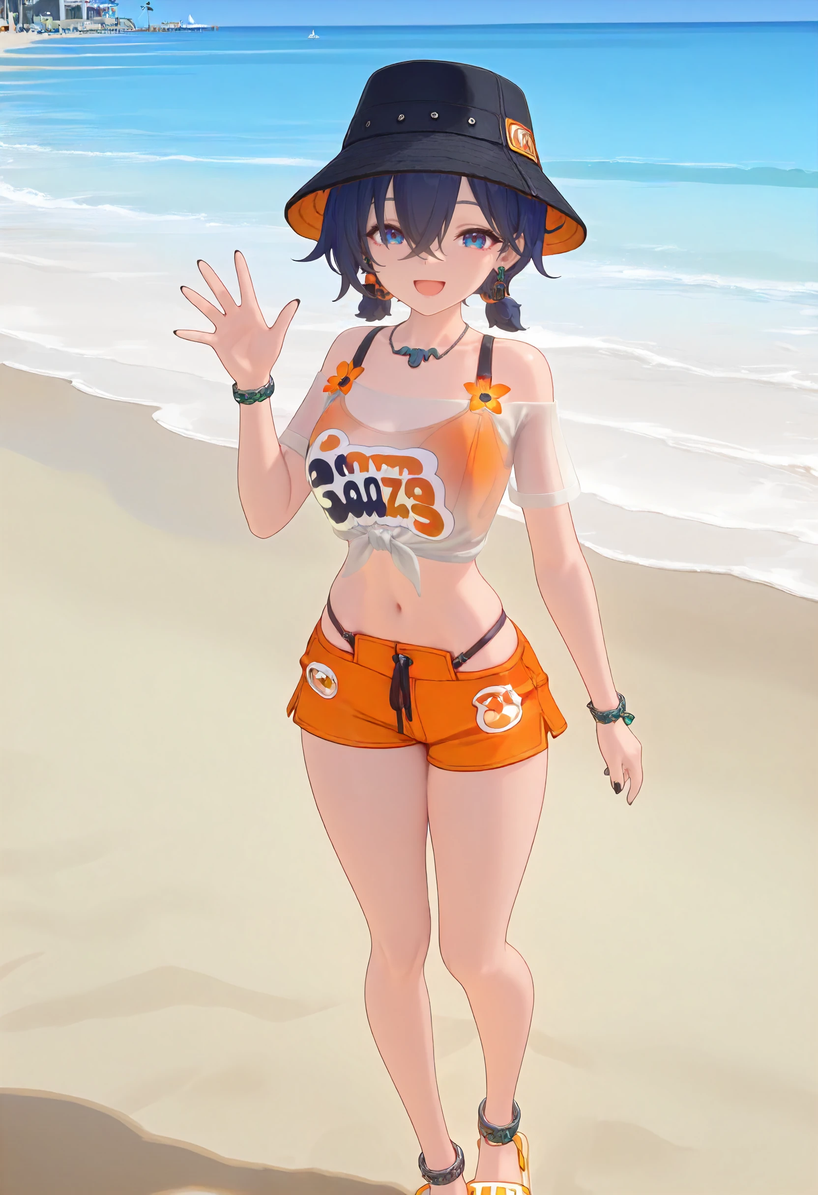 ((Highest quality)), ((masterpiece)), (detailed), One woman, sexy,Walking on the beach,She is wearing a hoodie over her bikini,Hair is stiff