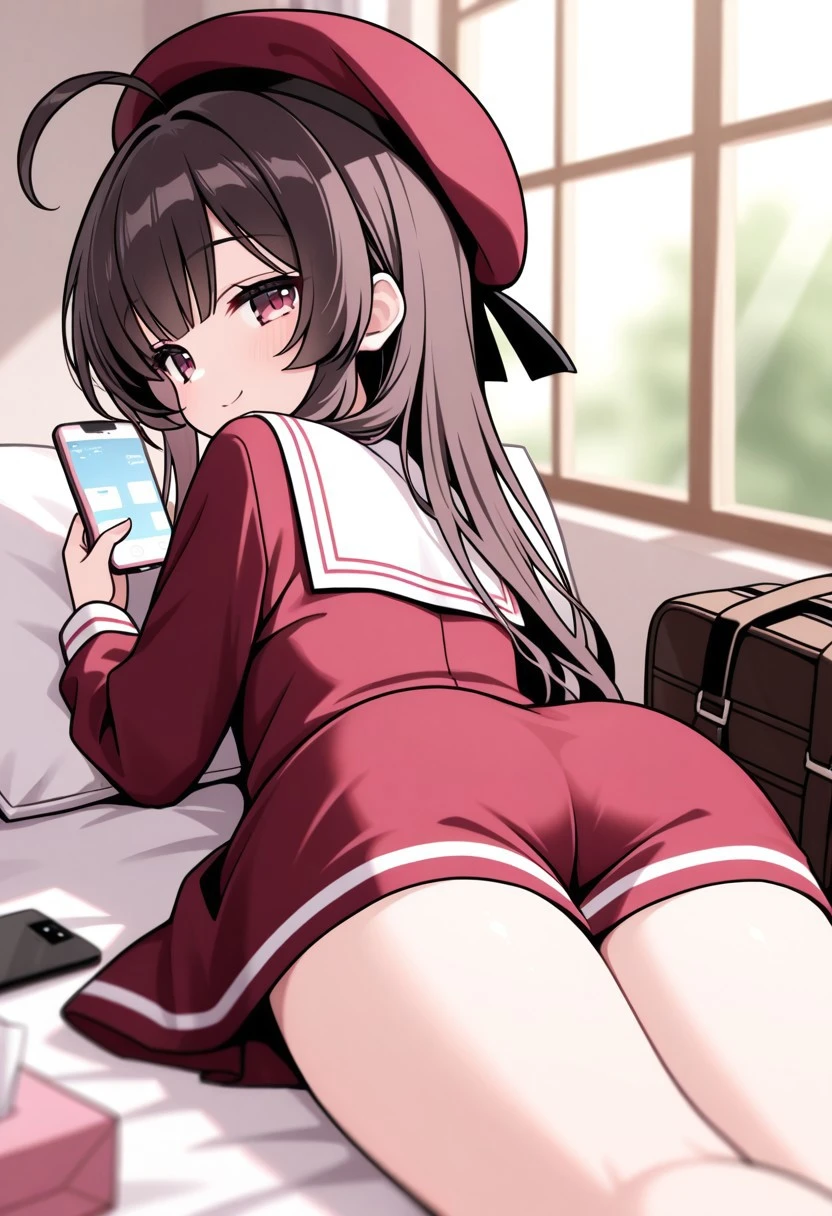 Haz una chica colegiada con las bragas sexys con un cameltoe, touching her pussy with her fingers and running cum into her panties, sitting in front of a mirror with a phone in her hand, y se note que este cachonda