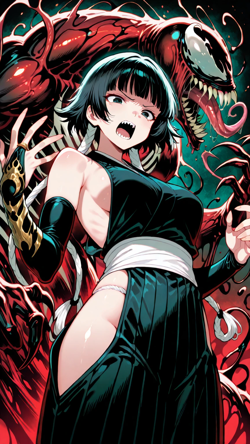 Black and red anime girl with red flames, Cell shaded adult animation, Short hair, Cel - shaded art style, Anime Monster Girl, The Queen of Blades, Hot Reptile Humanoid Woman, Cel Shaded!!!, Succubus in tight short dress, Monstergirl, Badass pose, Cel shaded anime, Gapmoe Yandere Grimdark, Full Body Devil Woman, Epic Anime Style
