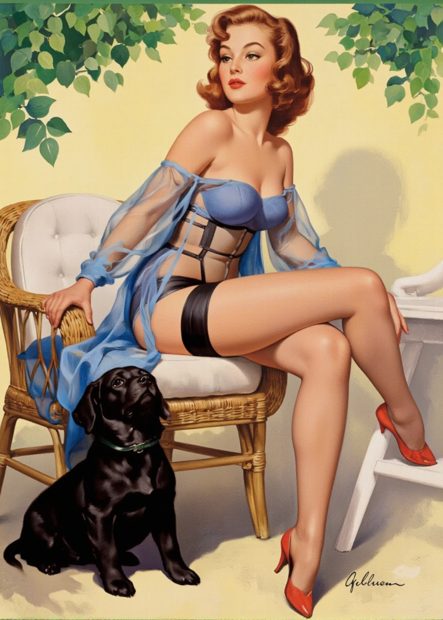 arafed woman sitting on a stool with a dog and a cat, pinup art, girl pinup, pinup, pinup girl, pinup pose, vintage pin up, pin-up, pin - up, pin-up poster girl, pin - up girl, pinup body, vintage magazine illustration, gill elvgren, pin up girl, gil elvgren style