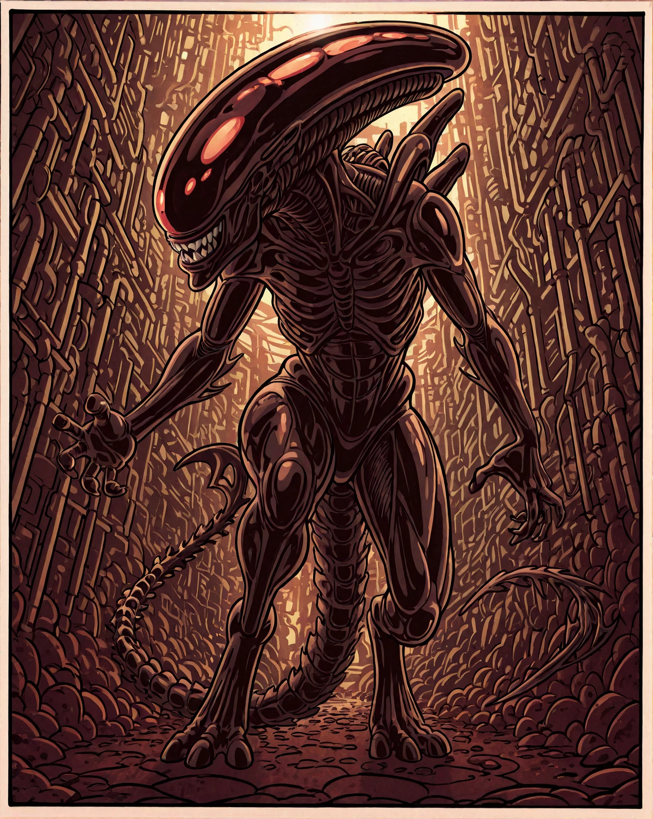 (cowboy shot), sfw, (masterpiece), (best quality:1.0), (ultra highres:1.0), detailed eyes
BREAK
xeno, monster, sharp teeth, science fiction, quadra ped, tail, down on all fours, dog like, symmetrical, sharp teeth, facing viwer
green blood, acid
BREAK
(forest, moonlight, gorgeous view)