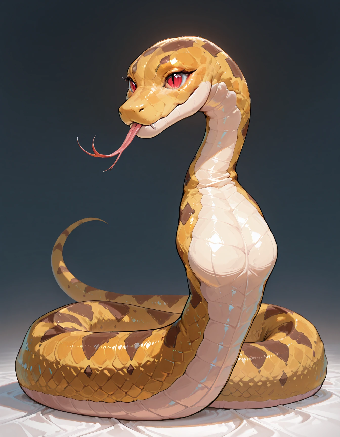 Sharply Focused, clean art, 1boy, boyish, snake tail, lamia boy, shota, brown hair, Vertical pupils, elf ears, flat chest, full body pose, (white background)