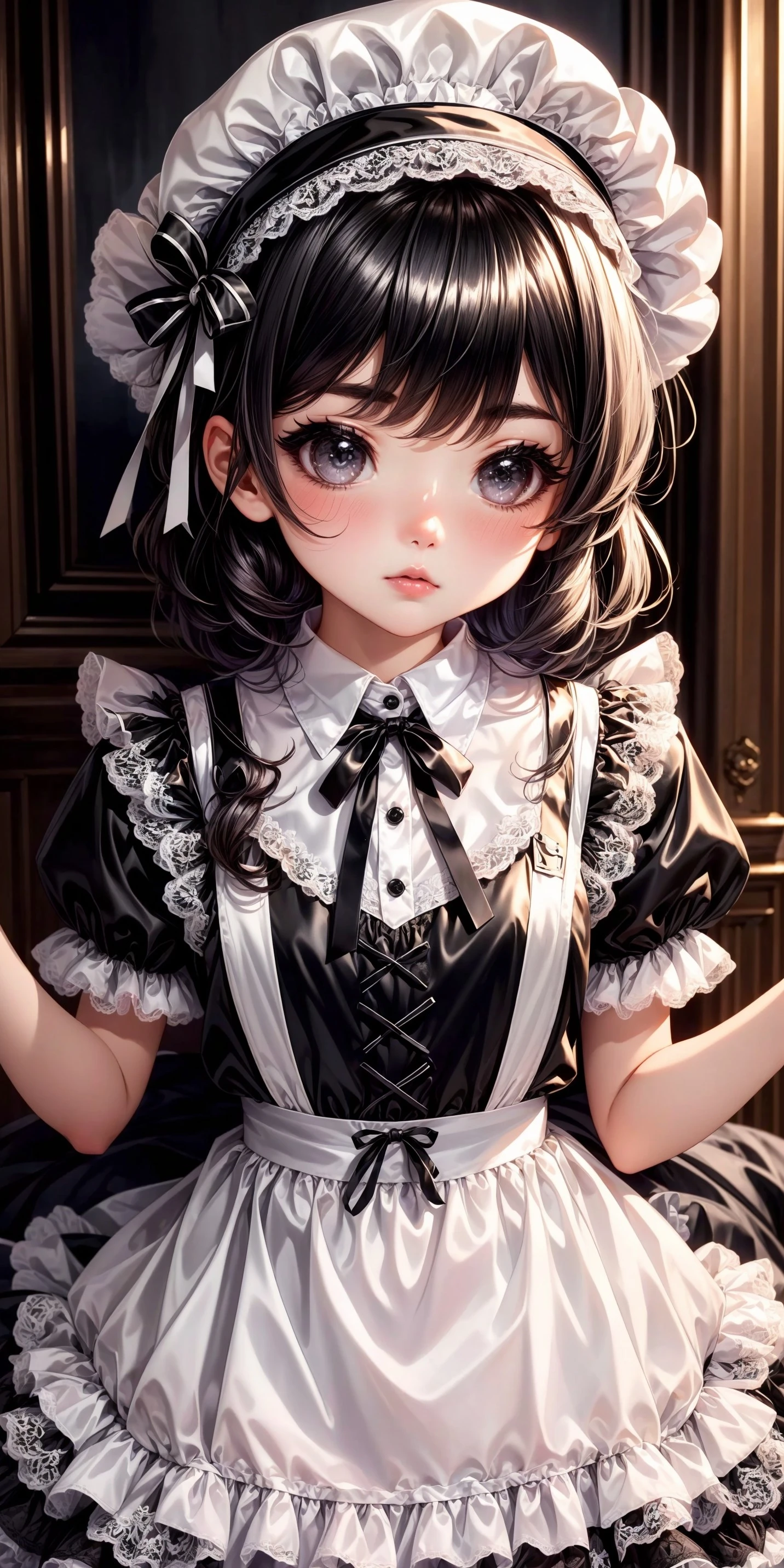 Satin Maid Outfit with Ribboned Apron and Mob Cap v1.0