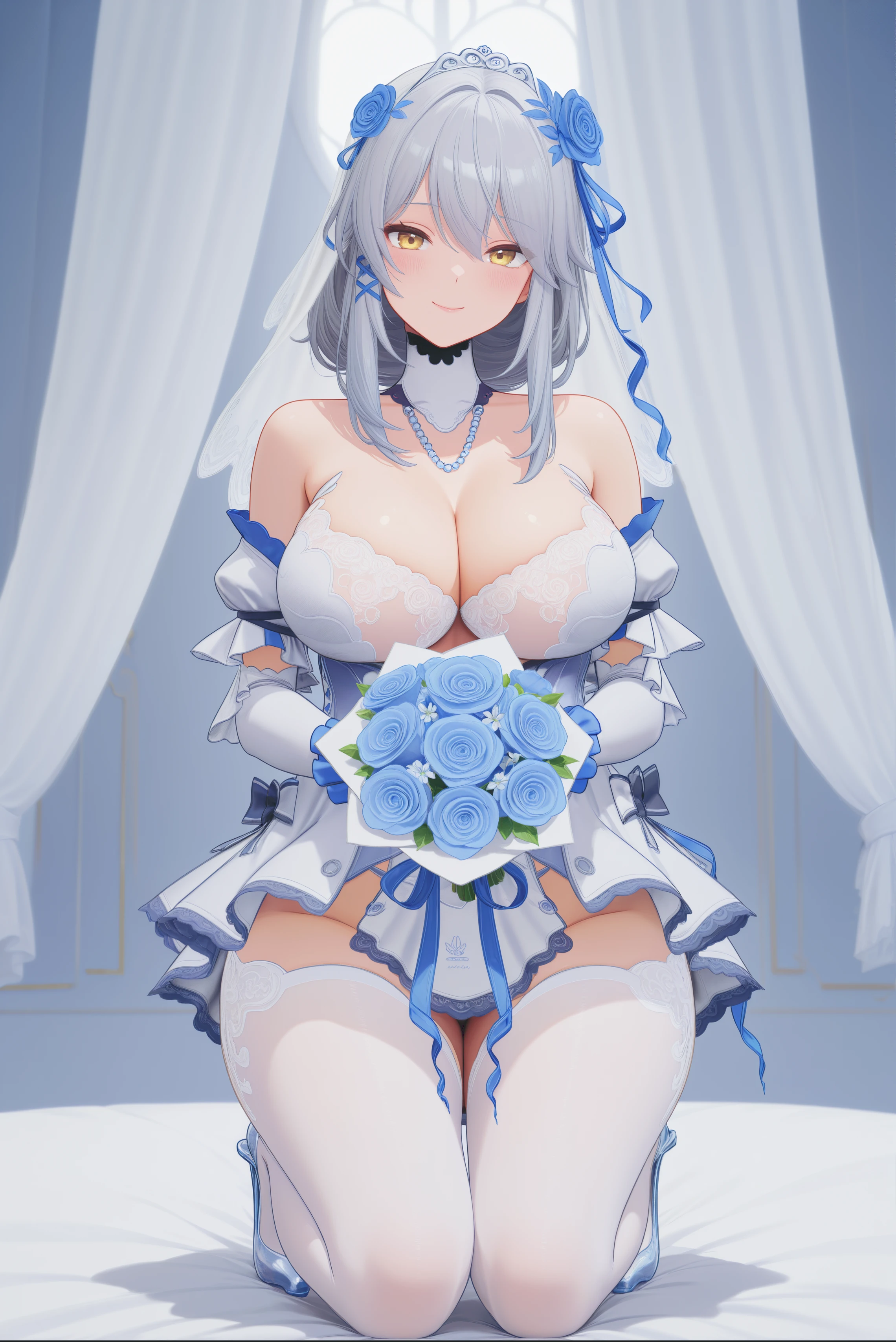 Shark girl, very sexy, big breasts, wedding dress bikini, Stick out your tongue and drool.