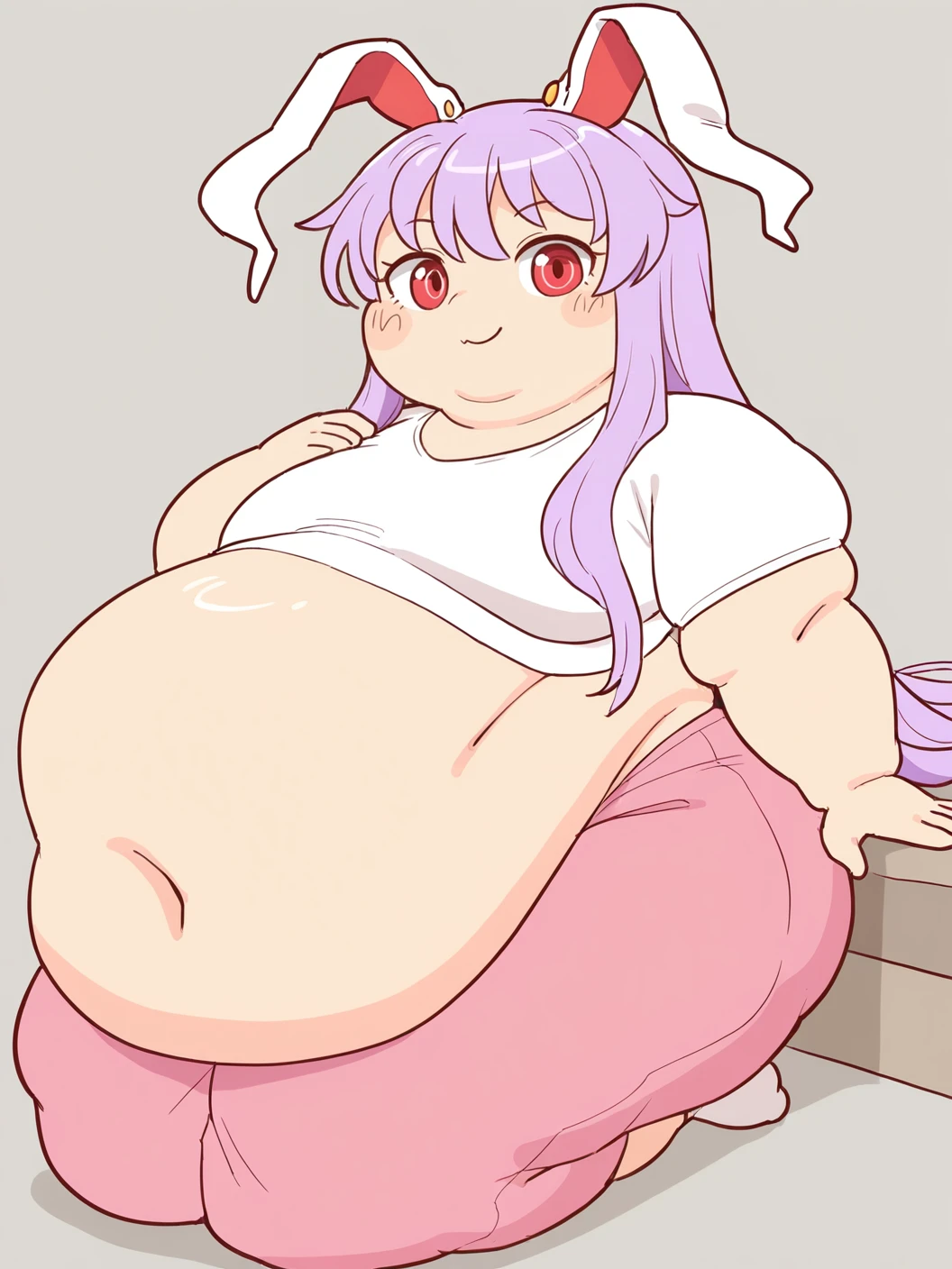 pregnant, fat, , fatty, fat, standing, fat belly, very fat, chubby,very fat, safe for work,, fat,, very fat, safe for work, fat, very fat, chubby (best quality, masterpiece), Junko Enoshima, ece), stomach exposed, pregnant, standing, full body image, standing pose, twin tails, wearing sweat pants and a t-shirt
