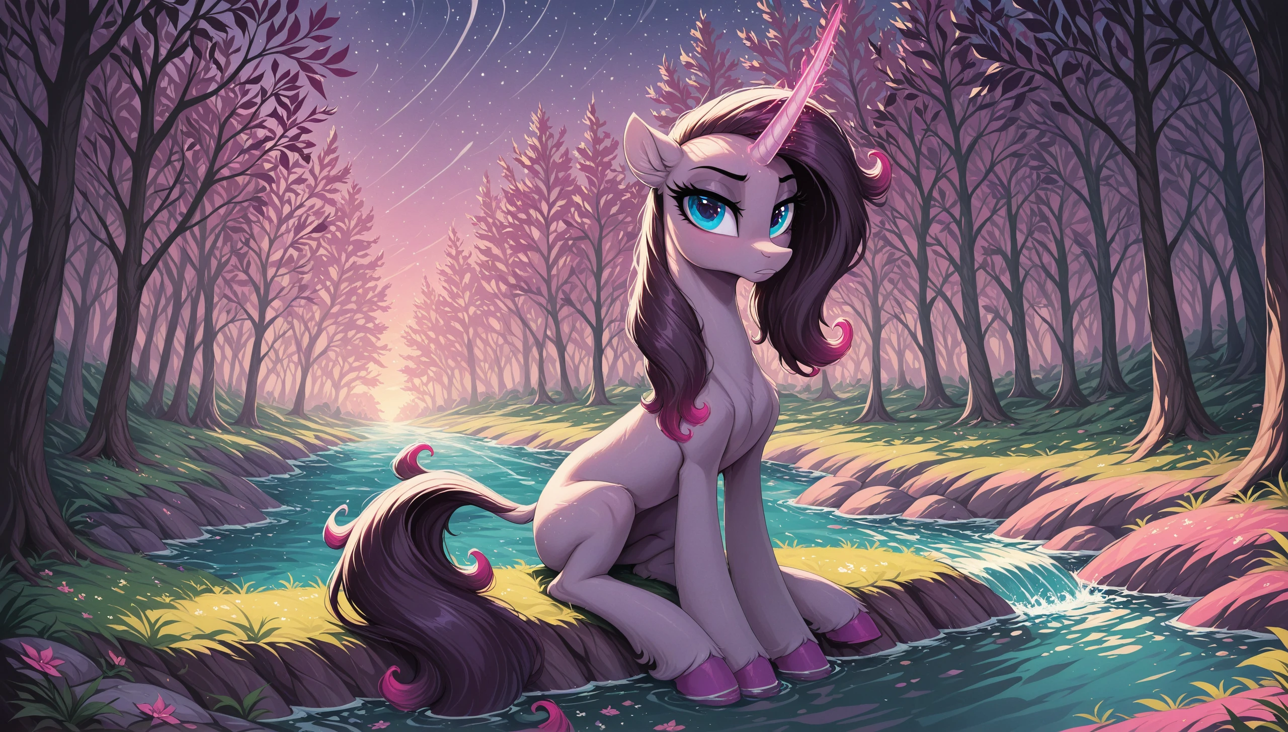 punctuation_9, punctuation_8_High above, punctuation_7_High above, fountain_Ponies, 1 girl, standing alone, pool, mature woman, portraite, elements of harmony,
Rainbow line, Pegasus, wings, light purple fur, dark purple mane, clouds, sky, uniforme dos Wonderbolts,
 art nouveau, stained glass, elements of harmony, confident, ssmile, glad, looking ahead at viewer