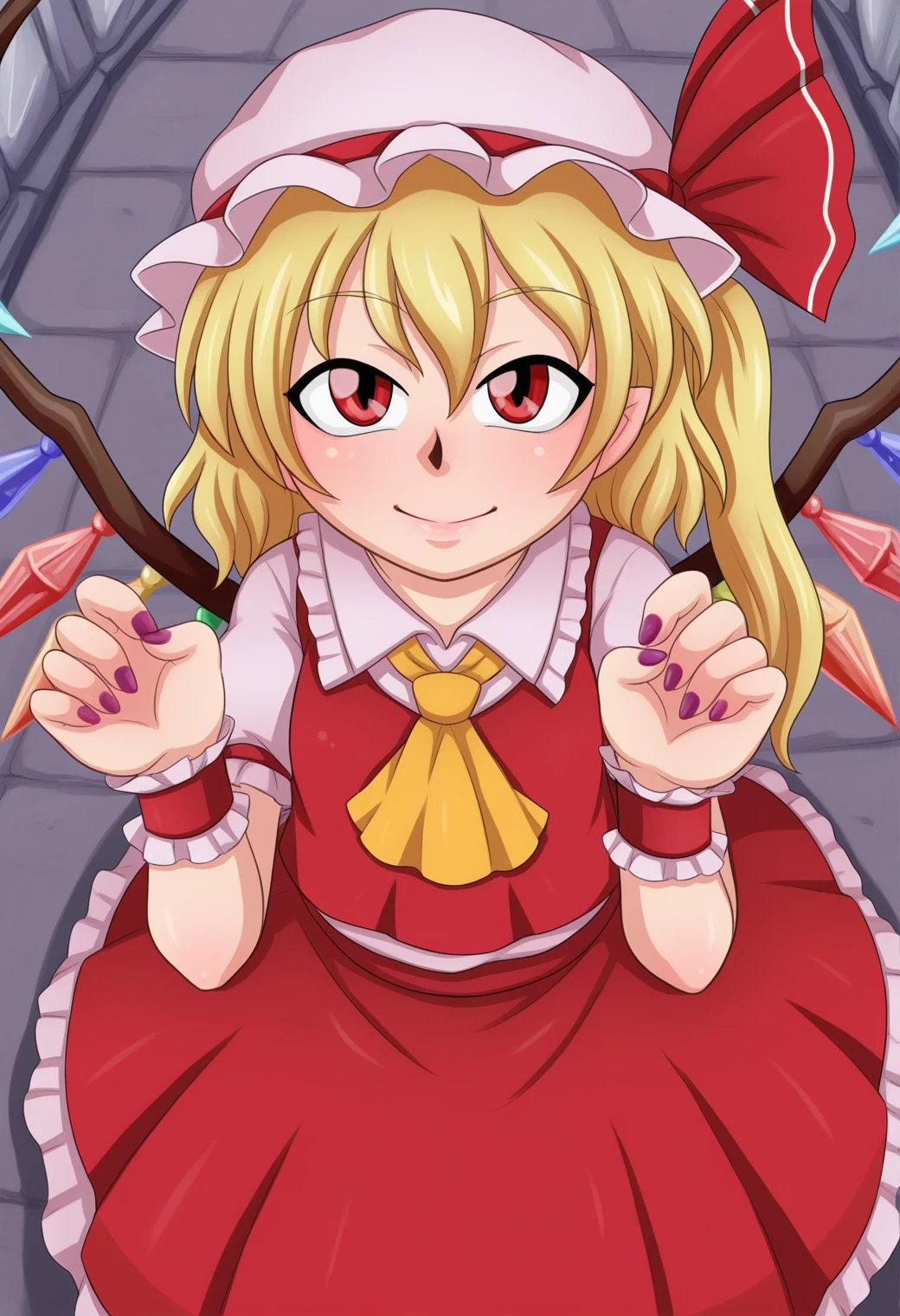 Flandre Scarlet、Touhou Project、Young、lovely、White Knee Highs、Crouch、slender、Drawers、Red Shoes、