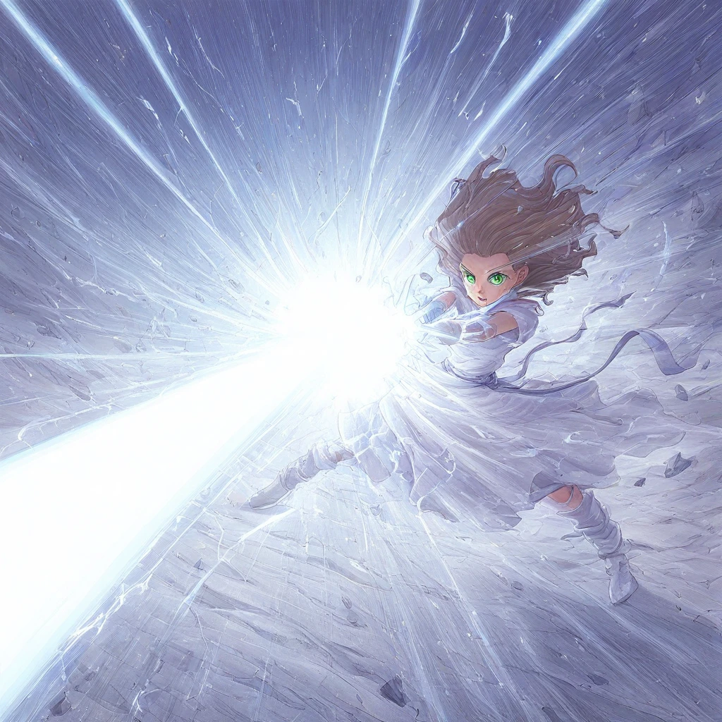 Magbeamb2, 1girl, solo, pretty, beautiful, green eyes, casting energy beam, focused magic blast,magical light ray, glowing energy burst, directional magic, beam of light,