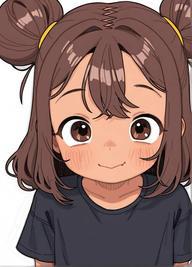 masterpiece, best quality,  <lora:pssmmill:1>pssmm style, by pssmm, pssmm , 1girl  , brown hair ,smile ,dark skin , doble hair bun