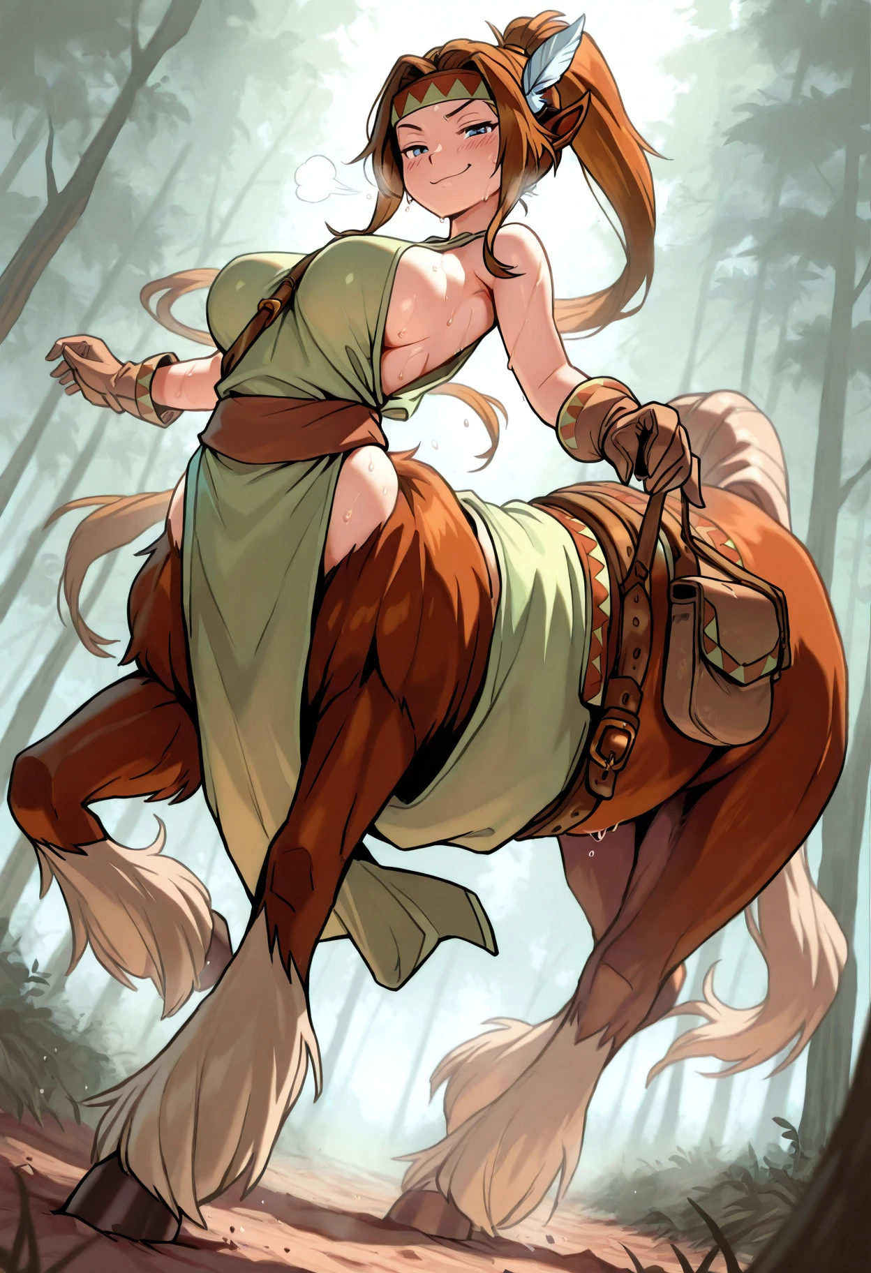 Anime.1 Girl. Cute girl.  Baby. Monster girl. Centaur. Clumsy. Blonde. Long hair. Blue eyes. Beautiful eyes. Perfect eyes. Expressive eyes. Ideal face. 12 years old. Small breasts. Flat chest. Ideal anatomical body. Nude body. The upper half of the body is human. Below the waist - horse. Horse body. Horse legs. Horse tails.  Cold. Runny nose. Snot flows from the nose. Wants to sneeze. I have to sneeze. Violent, desperate desire to sneeze. She is sneezing. Covers his nose with his hands. Jansai handkerchief. Blows his nose. Standing. Standing at full height. Standing in the forest. Standing in the middle of the forest. Beautiful character design. Shiny skin. Full body. nsfw. Scat. Official art. Extremely detailed CG Unity 8k wallpaper. Ideal lighting. Ultra high resolution 4K. Super detailed 8K. A high resolution.