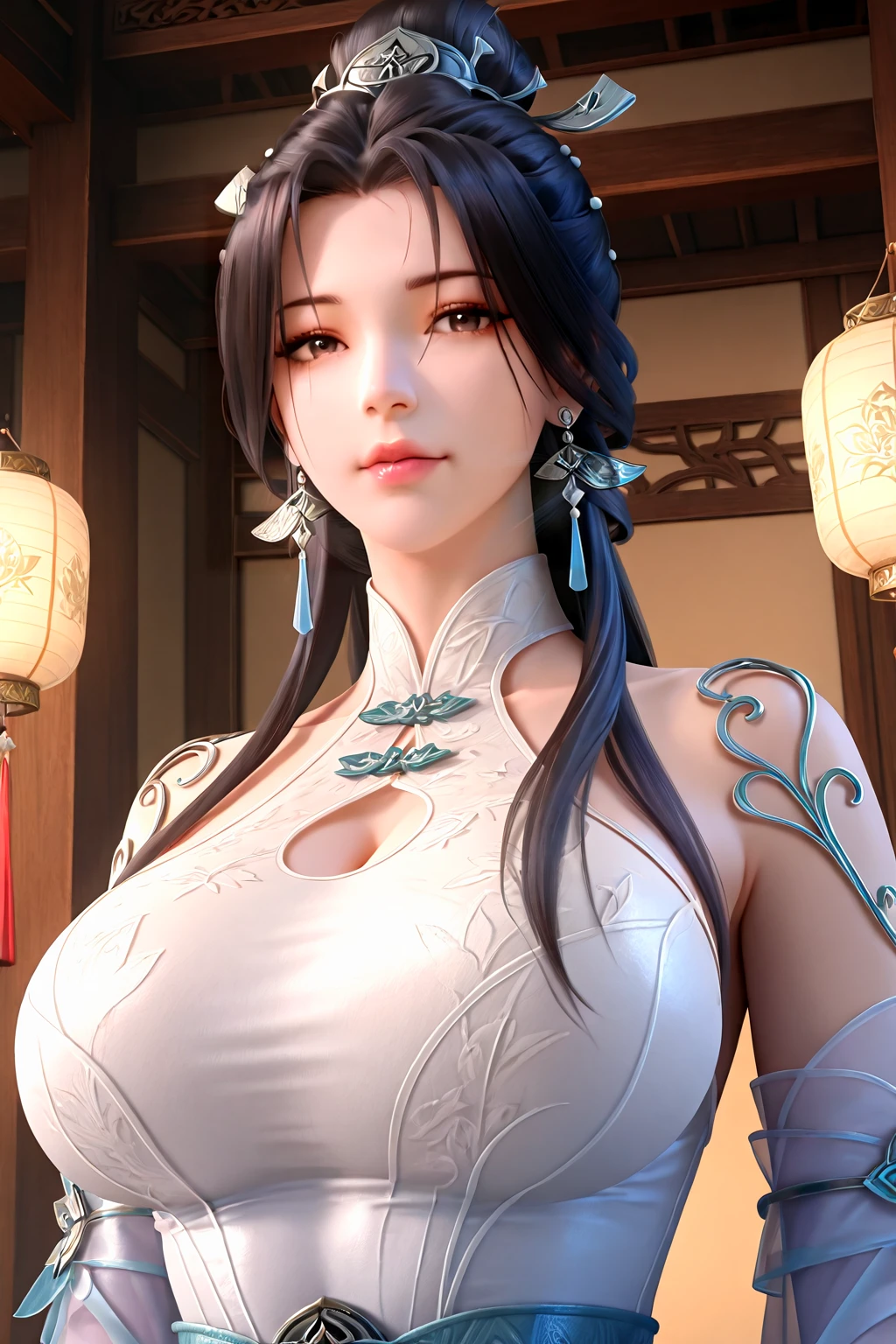 sweat on body, full-face blush,corruption,Sparkling eyes,Masterpiece, absurdres, fine detail, HDR, highly detailed face and eyes, photorealistic,yunyun, (8k, best quality, masterpiece:1.2), ultra-detailed, extremely detailed cg 8k wallpaper,fashion, (crystalstexture skin:1.2), (extremely delicate and beautiful), (masterpiece, best quality:1.2),1girl, solo, narrow waist, wide hips, very long hair, (large breasts:1.5),(looking at viewer:1.2), natural lighting