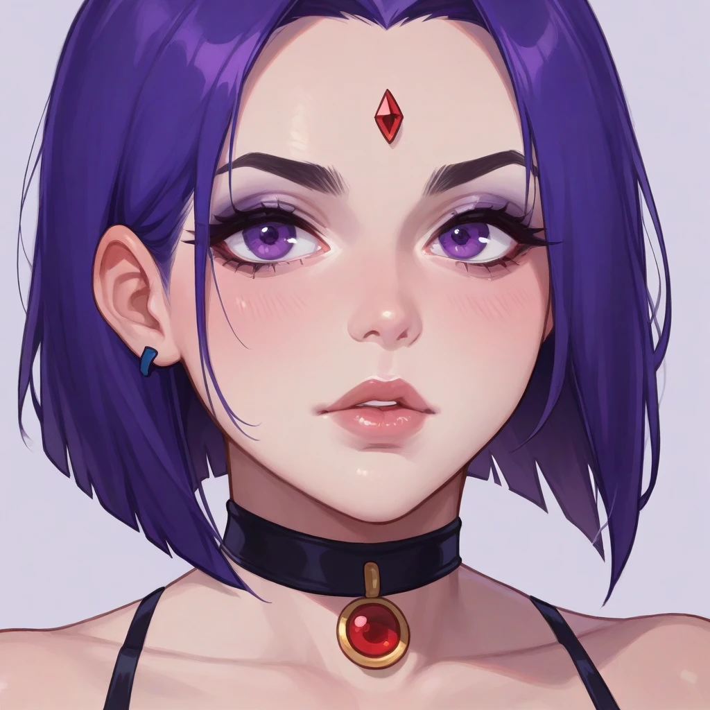 [score_9, score_8_up, score_7_up, score_6_up, score_5_up, score_4_up],raven,raven from dc,teen titans,teen_titans,[grey skin],[purple hair],[gothic],[face closeup],