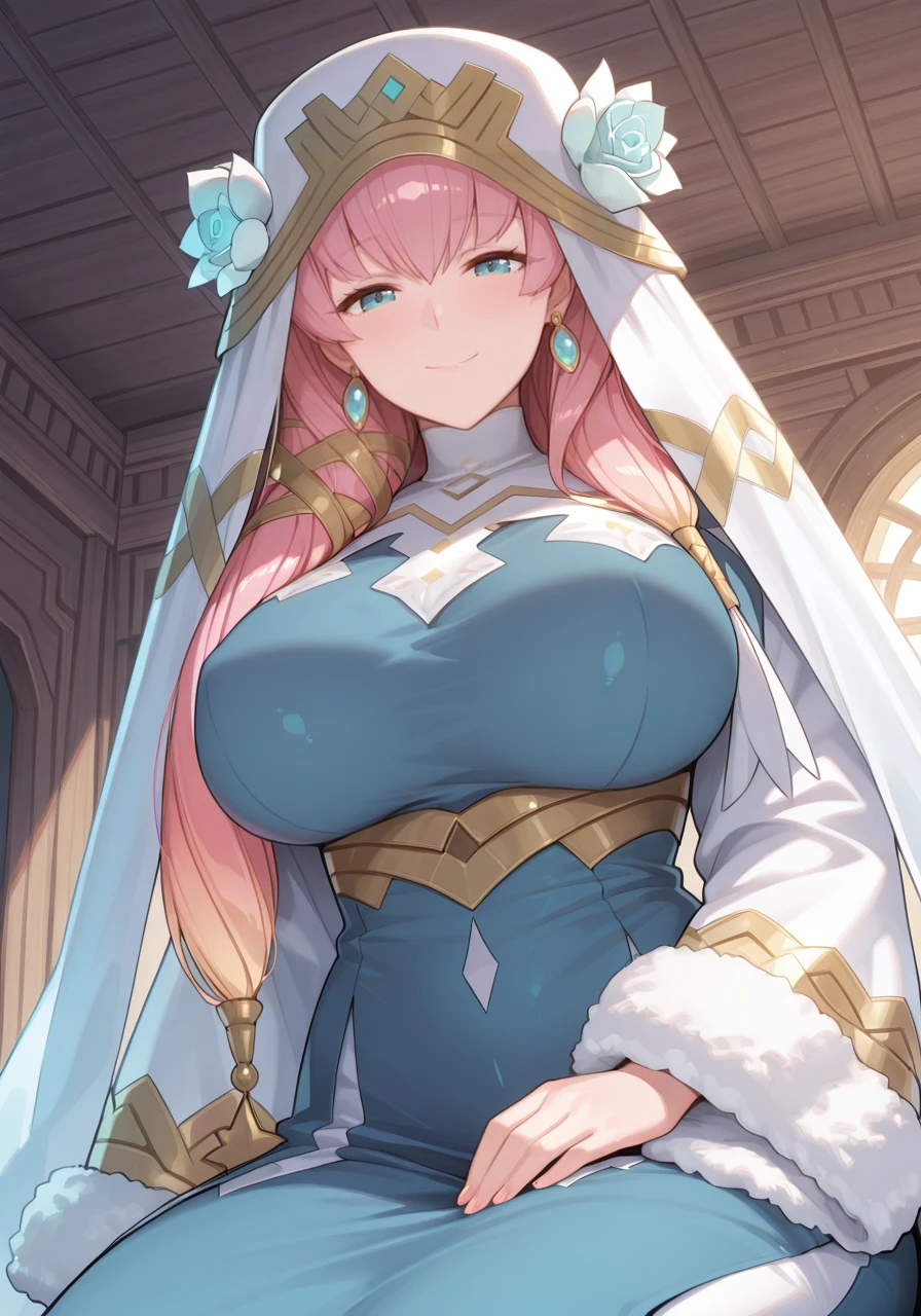 Highest quality、unity 8k wallpaper、32k、masterpiece、Very detailed、Ultra-high resolution、Very detailedな顔, RAW Photos, Professional, Ultra-fine painting、Midnight blue long straight hair、Platinum tiara with blue gemstones、Blue Nun Cape、blue eyes、(Tree Eyes), Cool and sharp features, hime cut, 20～A female magical warrior, about 24 years old.、White and gold breastplate、Blue and white leotard、(((Blue and white gold-embellished long pencil skirt with side armor and long slits)))、Half puff sleeves with shoulder pads、A large white ribbon with a large sapphire on the chest、White and blue long gloves、(((White and blue thigh-high stiletto boots:1.0)))、whole body、He has a spear with a glowing blue blade, succubusform, demon girl, see through, very huge breasts, pink hair, purple eyes, symbol-shaped pupils, short pelvic curtain