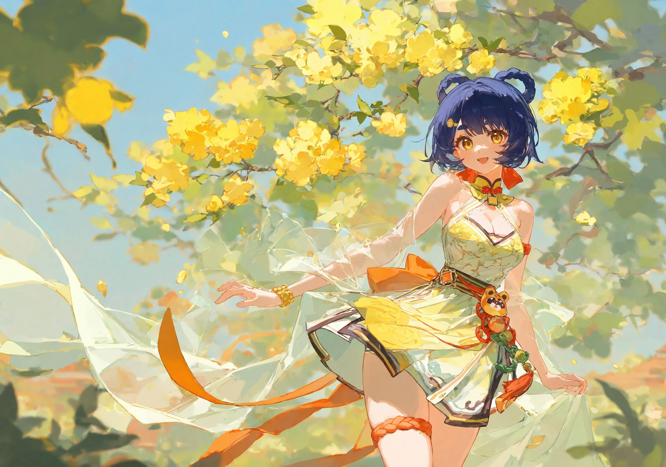 highres,extremely detailed 8k wallpaper,illustration,depth of field,great quality,masterpiece,best quality,amazing quality,very aesthetic,absurdres,detail eyes,
Chosen pastel style,artist:ciloranko BREAK
curvy,(narrow waist:1.1),<lora:Chosen pastel style:0.8>,bare shoulder, silk dress,hanfu,short dress,spring,looking at viewer,show cleavage,see-through, -Xiangling \(genshin impact\):0.8,