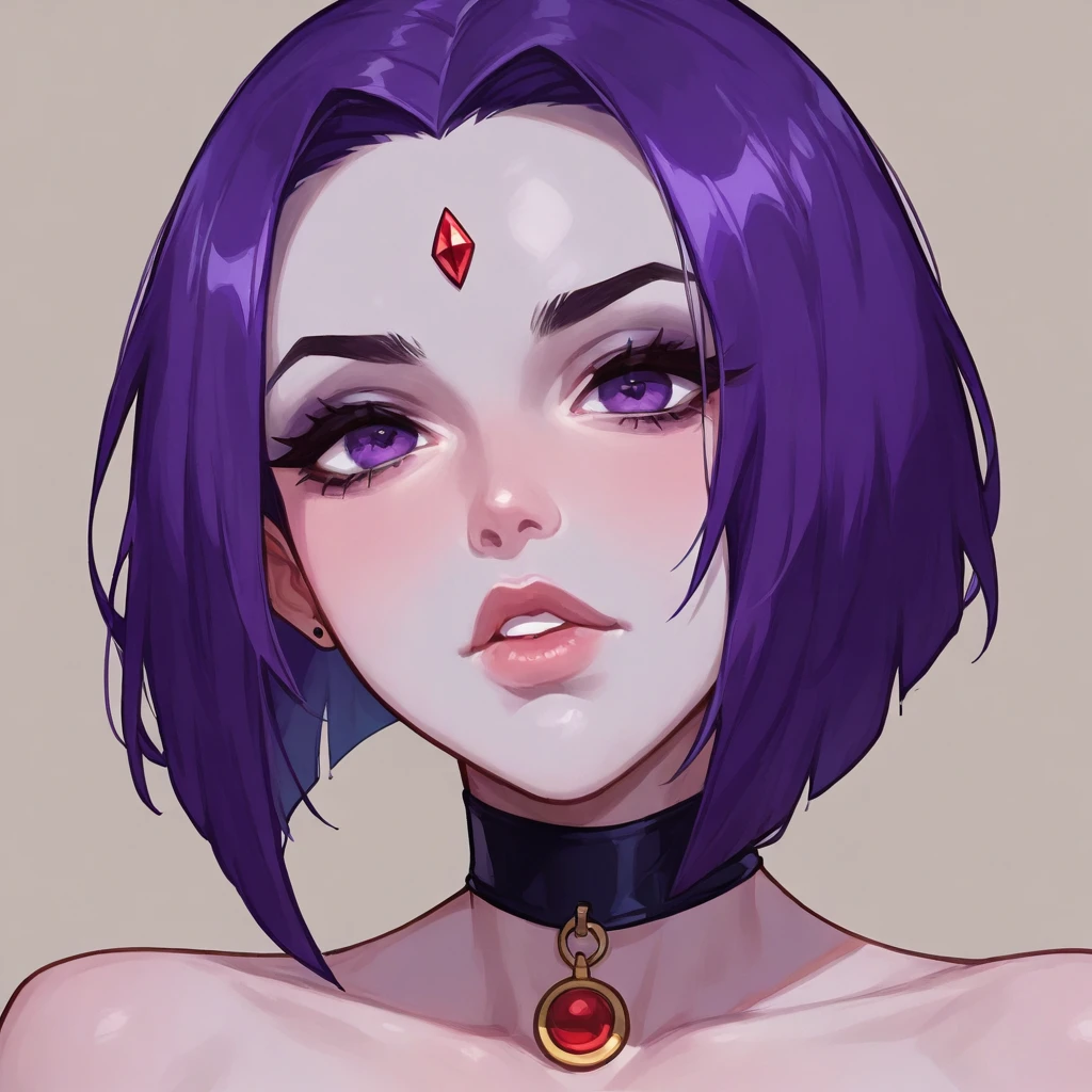 [score_9, score_8_up, score_7_up, score_6_up, score_5_up, score_4_up],raven,raven from dc,teen titans,teen_titans,[grey skin],[purple hair],[gothic],[face closeup]