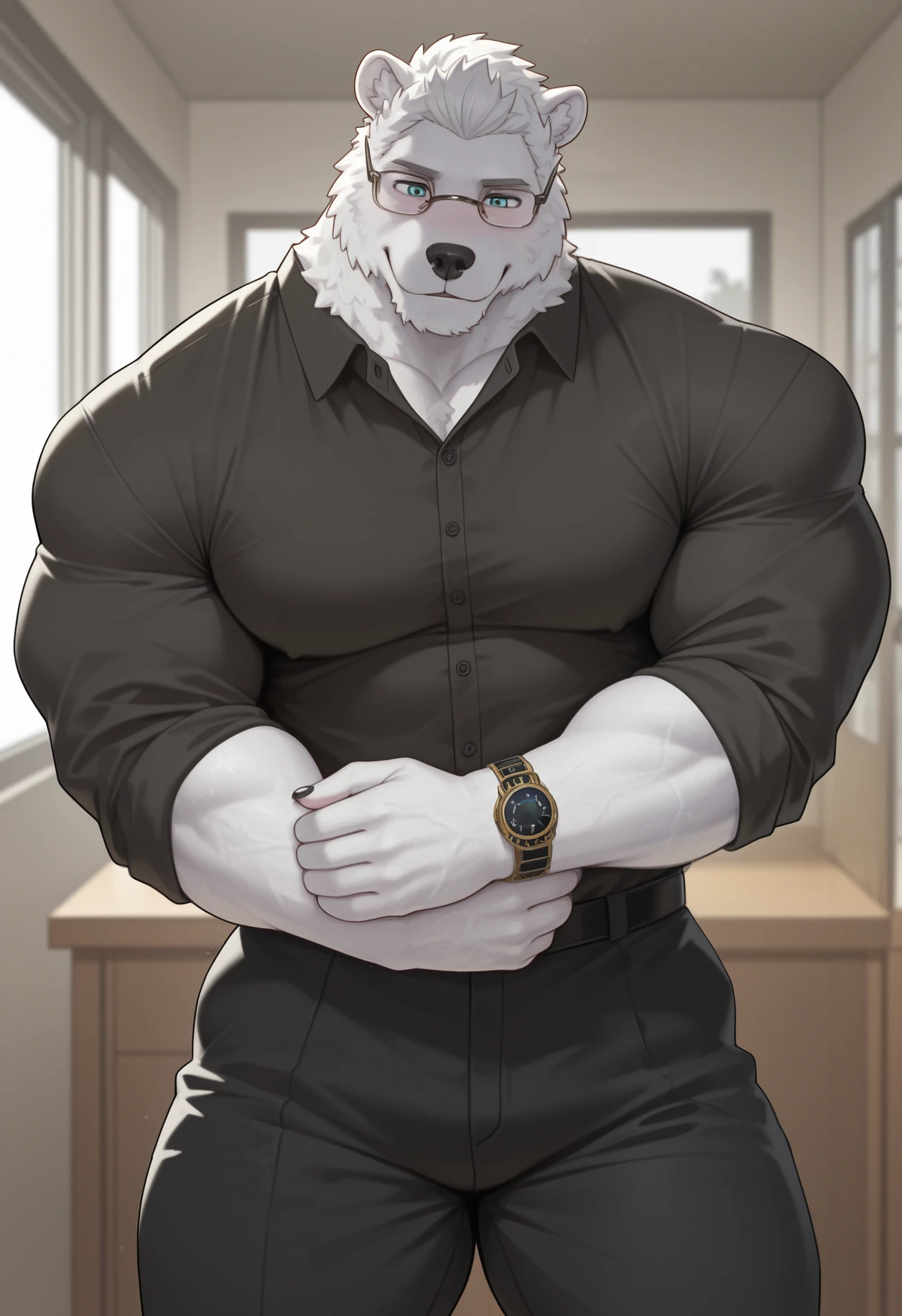 Author: bontiage, (2 boy), tiger, big bulge crotch, ?????, pants, (sweat:1.6), long sleeve plain shirt, necktie, Men's Second, kemono, hot body, muscle, Beautiful, sexual, Attractive guy, (Detailed black eyes), brows, (masterpiece, A high resolution, Best quality), 4K, a male, Beautiful shadow, (red cheek:1.5), (Doppelganger in front of me:1.5),front side