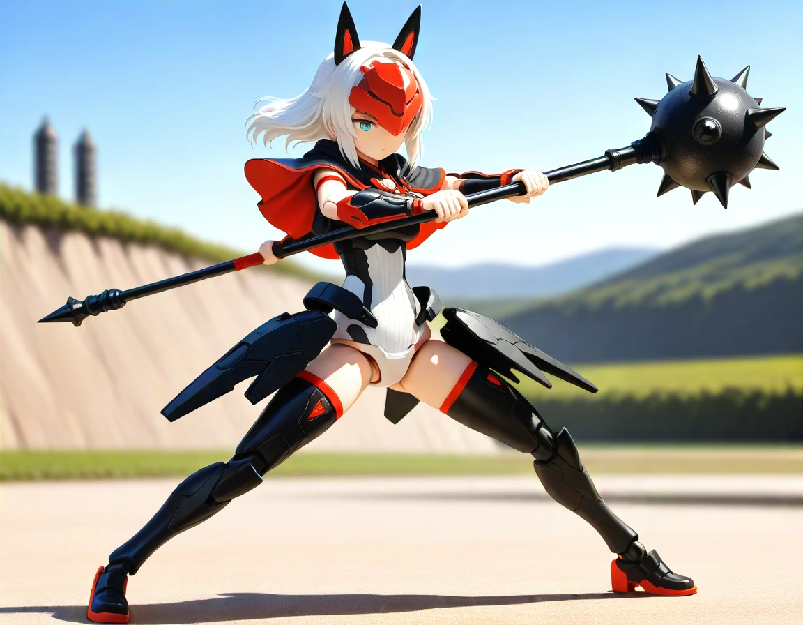 masterpiece, best_quality, very_aesthetic, highres, absurdres, ultra detailed,
<lora:negXL:0.5> <lora:30MS_IL:1>( 30ms, joints, mecha musume, doll joints, holding weapon:1.1)
weapon, holding hammer,
,blurry background,,depth of field
portrait,
outdoors,blue sky,
arm guards, ,rheum,capelet,
missile-loaded stance with locked elbows, pistol held in isosceles stance, flanged mace mid-swing posture,