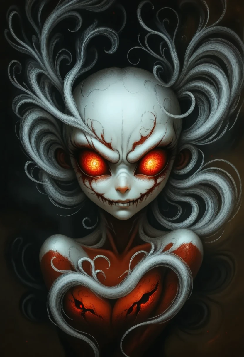 d4rkn355 shadow vortex, white tendrils, red eyes, dark background