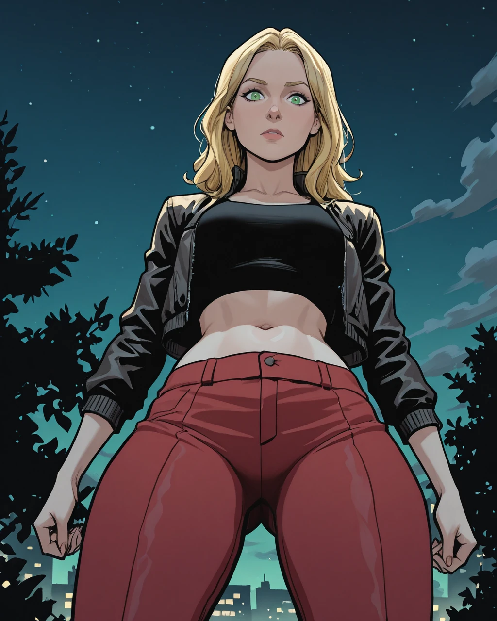 dynamic, provocative, drowning in the middle of the bog, depraved, (young feminine facial features), orgasm, turtleneck, stockings with garters, pencil skirt, green,red, blue, morning sky