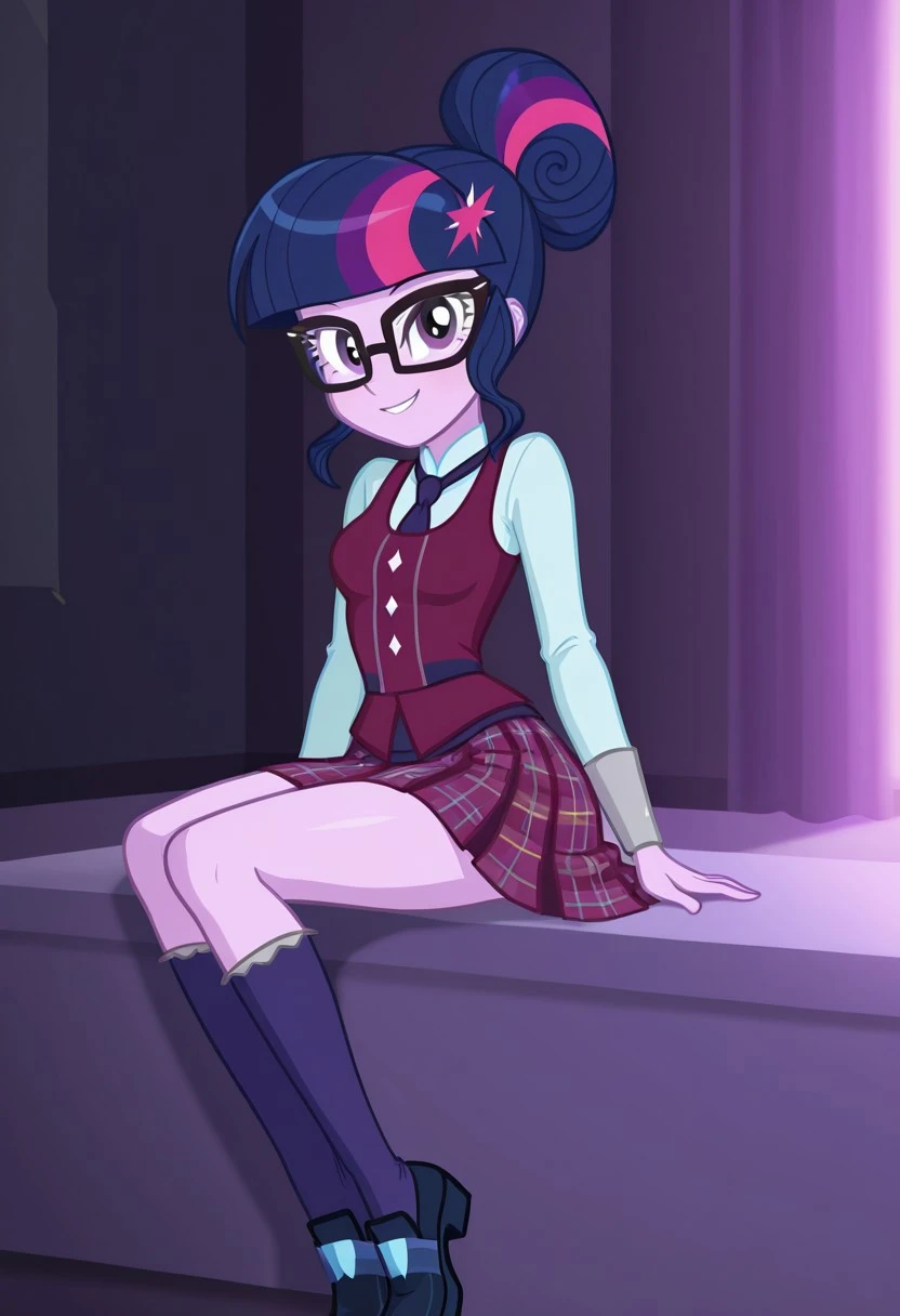 Twilight Sparkle from Equestria Girls on her knees deepthroating a man's penis in the library