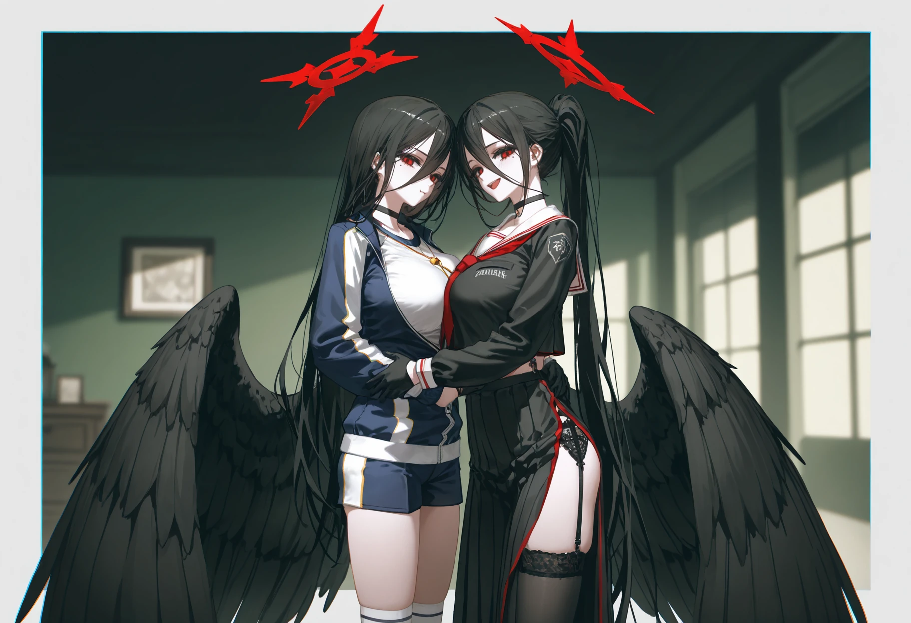 best quality people，work of art，final solution，cuddly，非常にcolorfullyな，colorfully，holy，silver long hair，Crespo，mature woman，good，(nun dress:1.3)，(((nun:1.3)，(angel with a pair of wings on his back:1.3)，(devil with a pair of horns:1.3)，3 characters))，cathedral，sanctuary，Normal posture