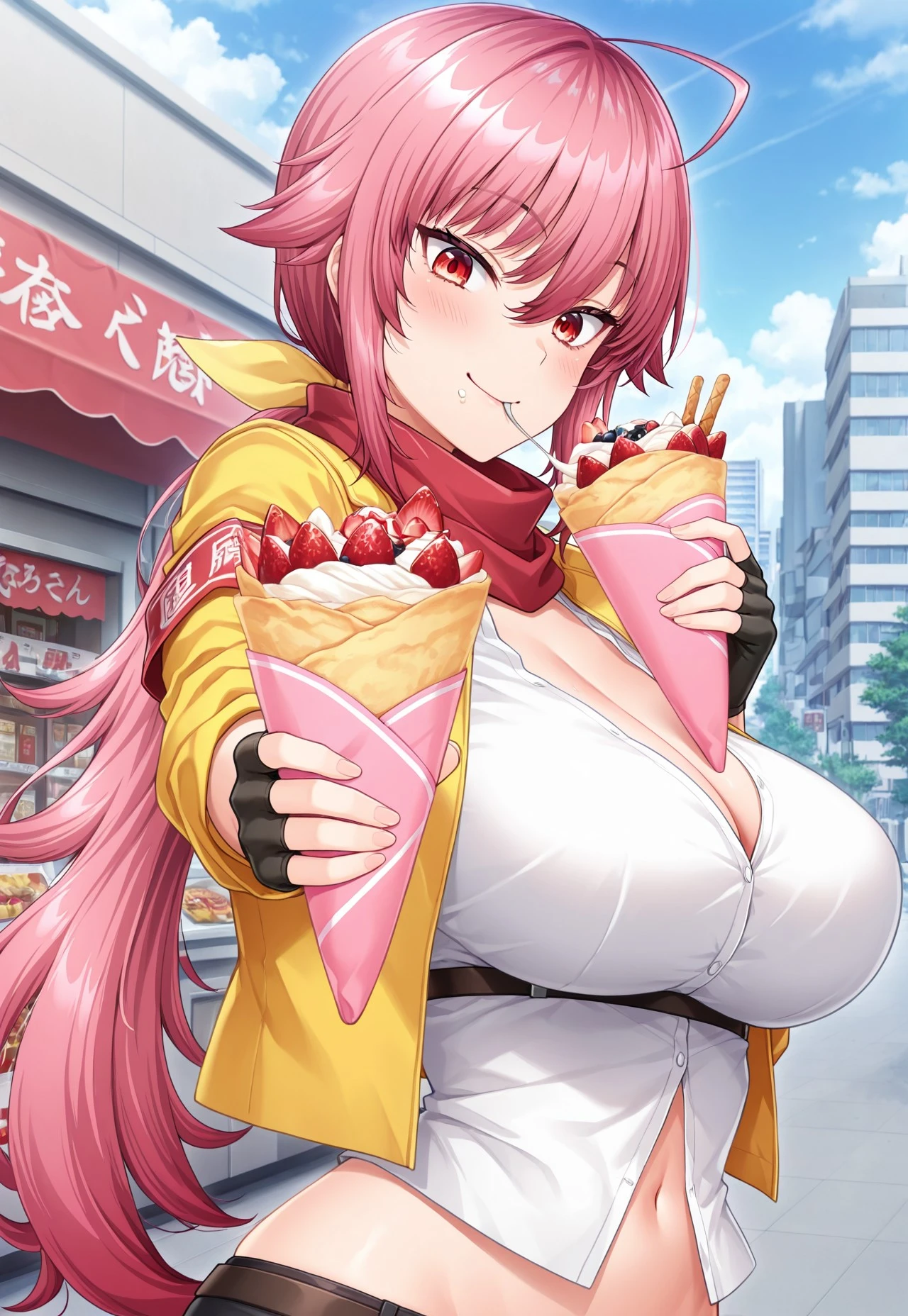 (masterpiece, Highest quality: 1.2),(sakura miko:1.8),(Sakura Miko:1.6),a lot of saliva ,Eating a hot dog,Earrings,(huge breast:1.6),(mature woman:1.8),(10 old years:1.6),(Micro Bikini:1.6)