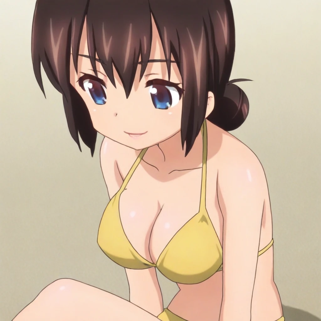 Perfect quality, Super good quality, super masterpiece, Ultra-high resolution ,Hayate Yagami,One Girl,20-year-old,Adult female, smile,Short Hair,Brown Hair,Small breasts,Ocean,Micro Bikini